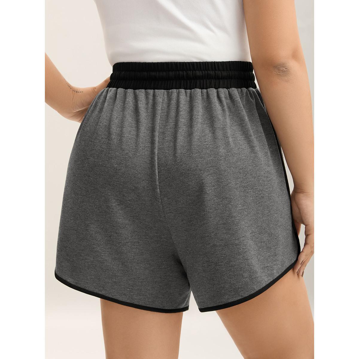 Plus Size Color Block Drawstring Plain Shorts Women DimGray Casual Contrast Loose Everyday Shorts BloomChic 22-24/3X Product Image