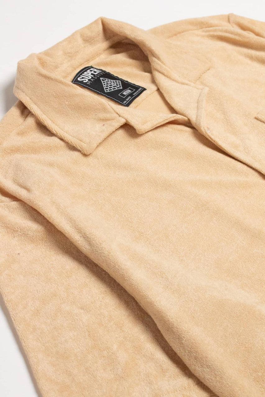 Tan Terry Knit Button Up Shirt Product Image