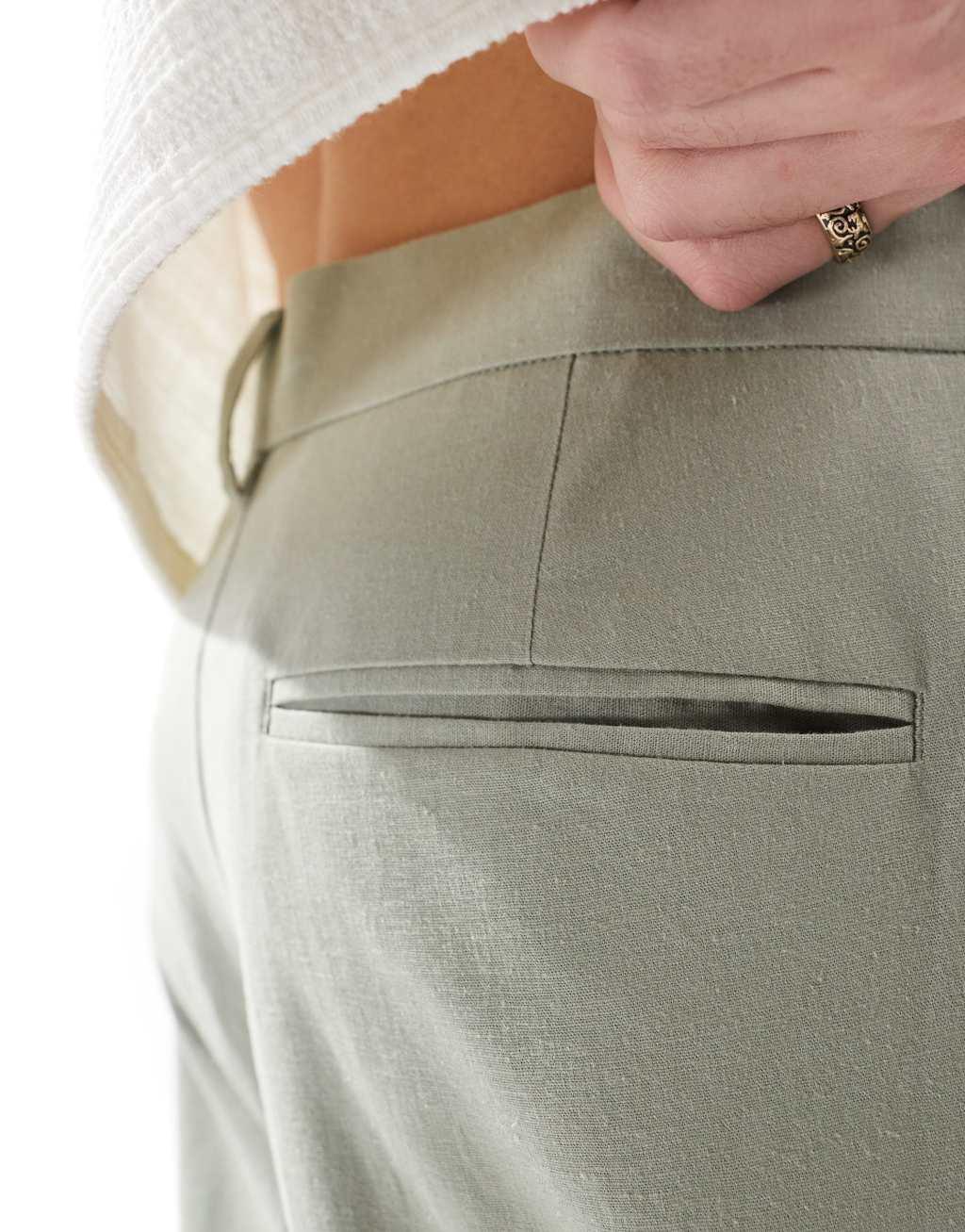 ASOS DESIGN smart wide leg linen blend pants with front pleat in sage green Product Image