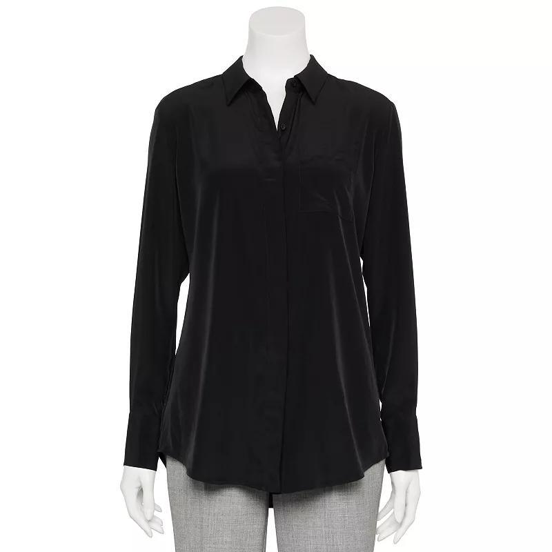 Women's Nine West Adaptive Magnetic Closure Drapey Satin Long Sleeve Shirt,  Product Image