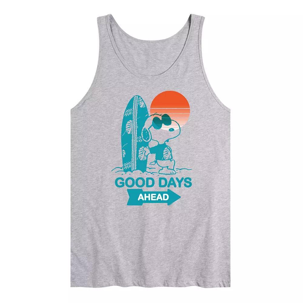 Men's Peanuts Snoopy Good Days Ahead Surfing Graphic Tank Top, Size: Large, Gray Product Image