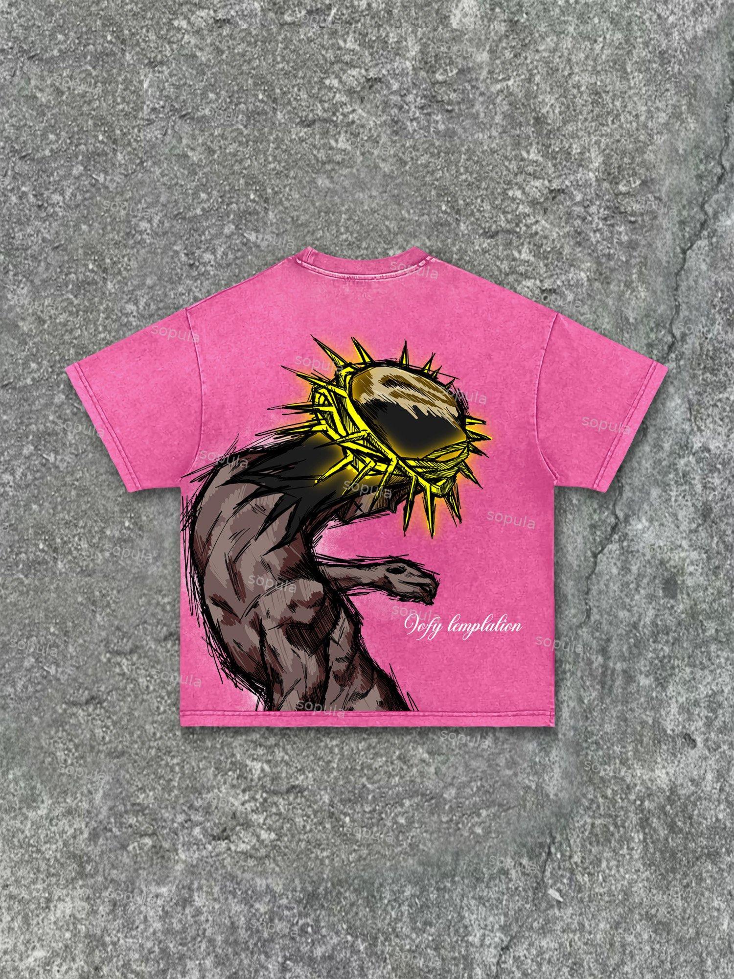 Praying Boy Print Acid Wash T-shirt Product Image