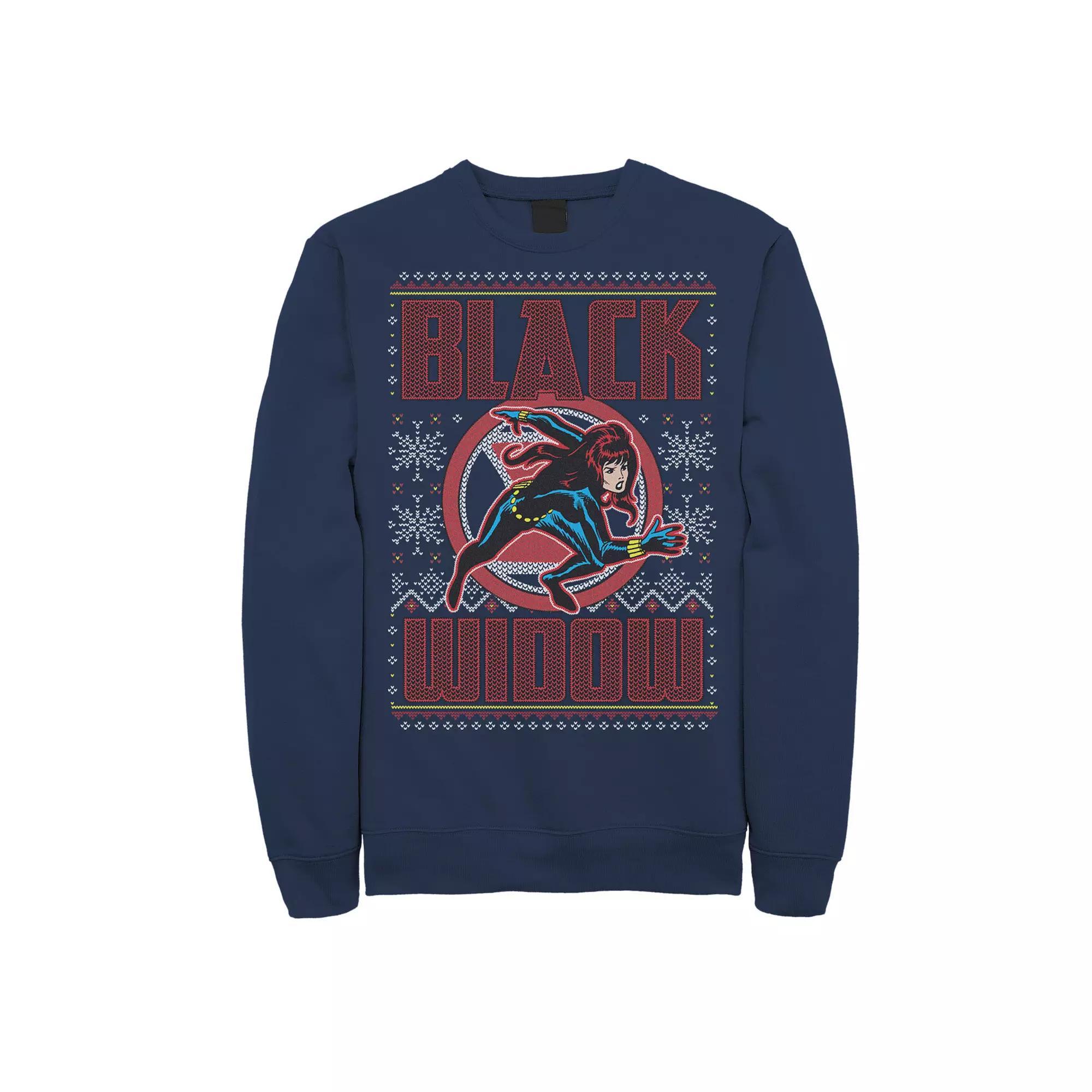 Men's Marvel Black Widow Ugly Christmas Sweatshirt,  Product Image