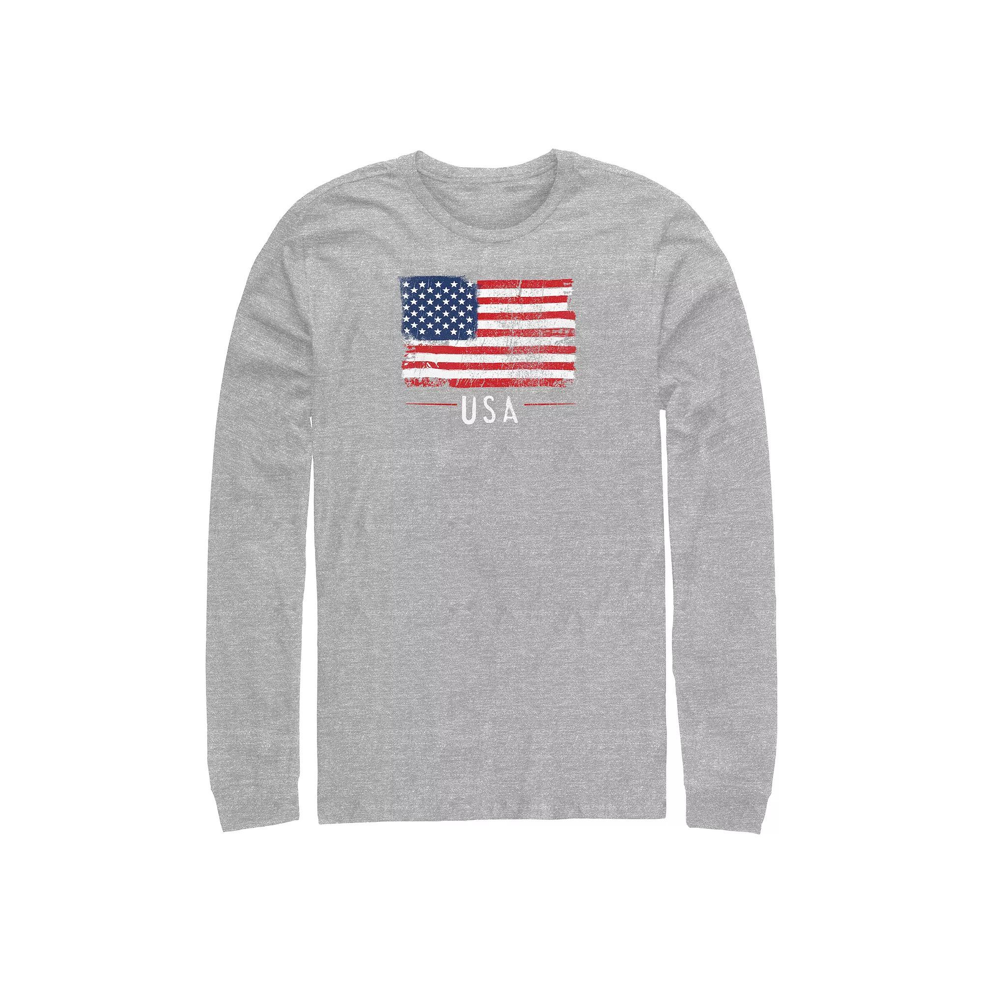 Big & Tall USA Flag Distressed Print Long Sleeve Graphic Tee, Men's,  Product Image
