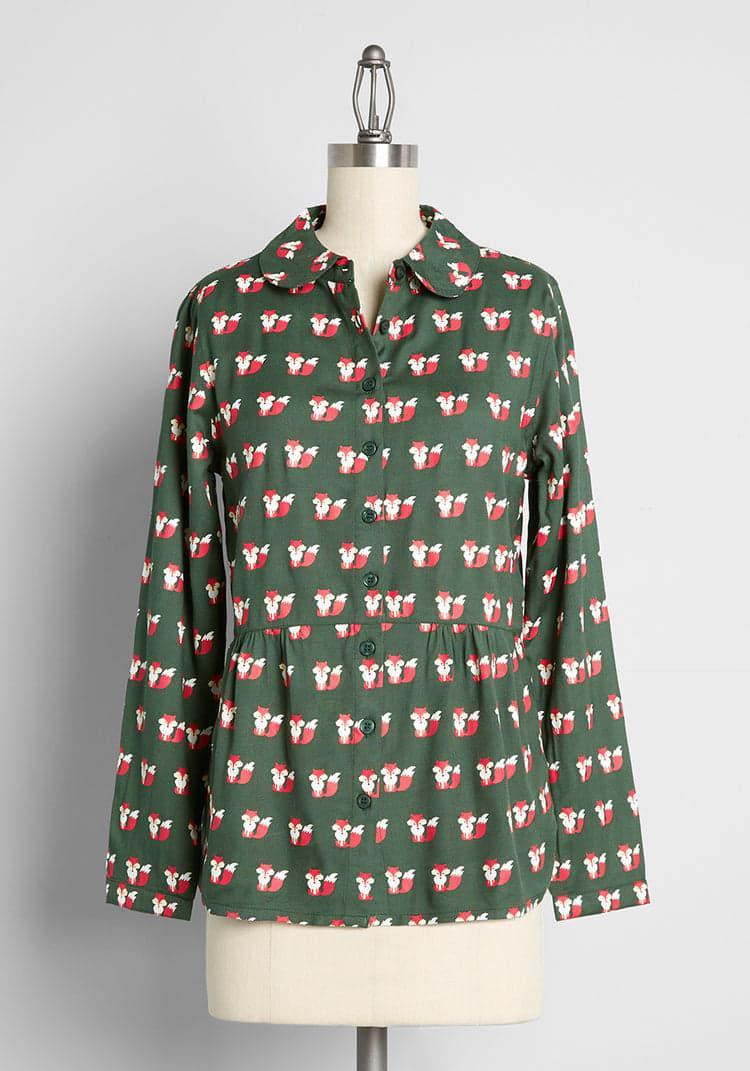 Fox Around & Finds Out Tiered Button-Up Blouse Product Image