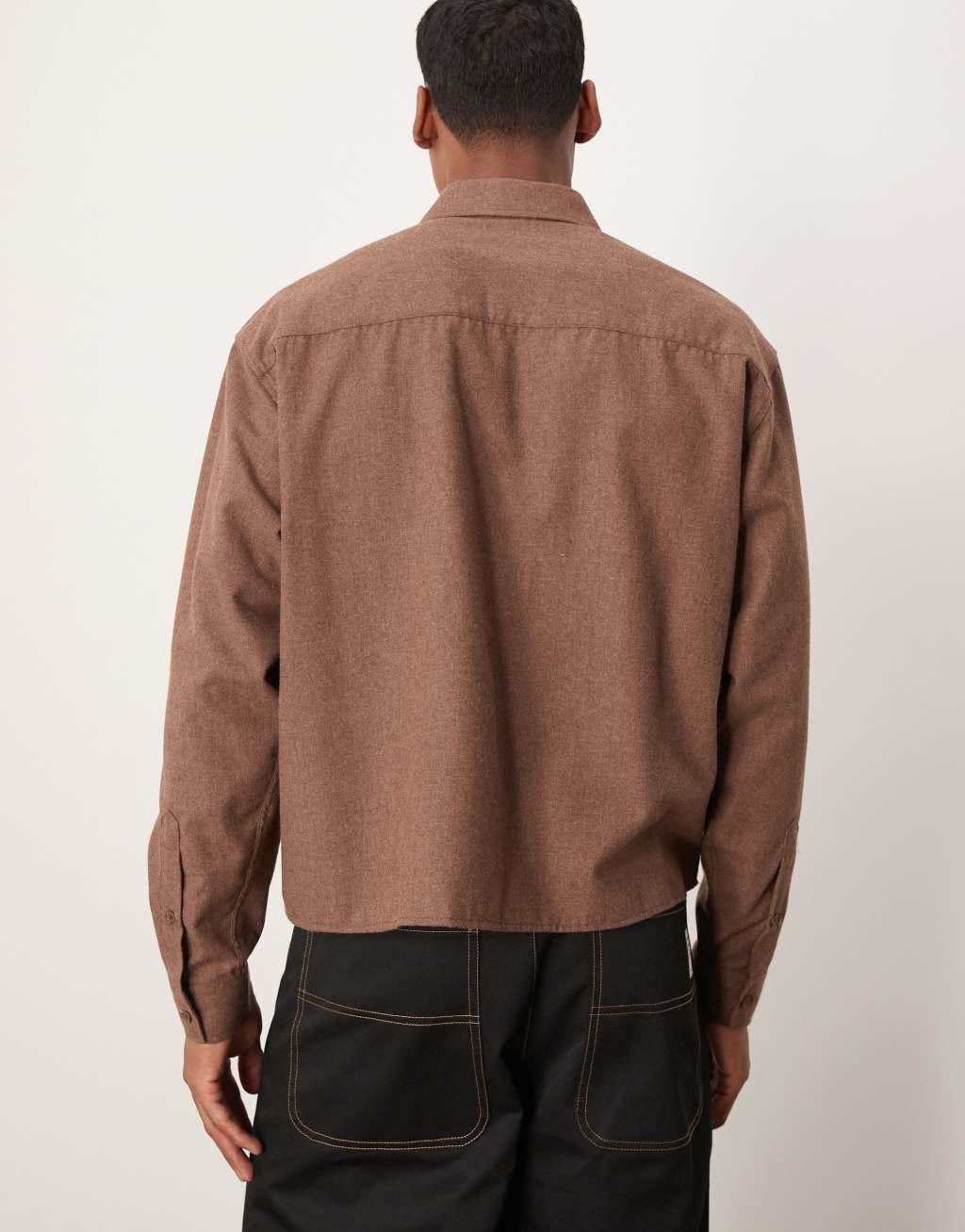 ASOS DESIGN oversized boxy shirt in brown Product Image