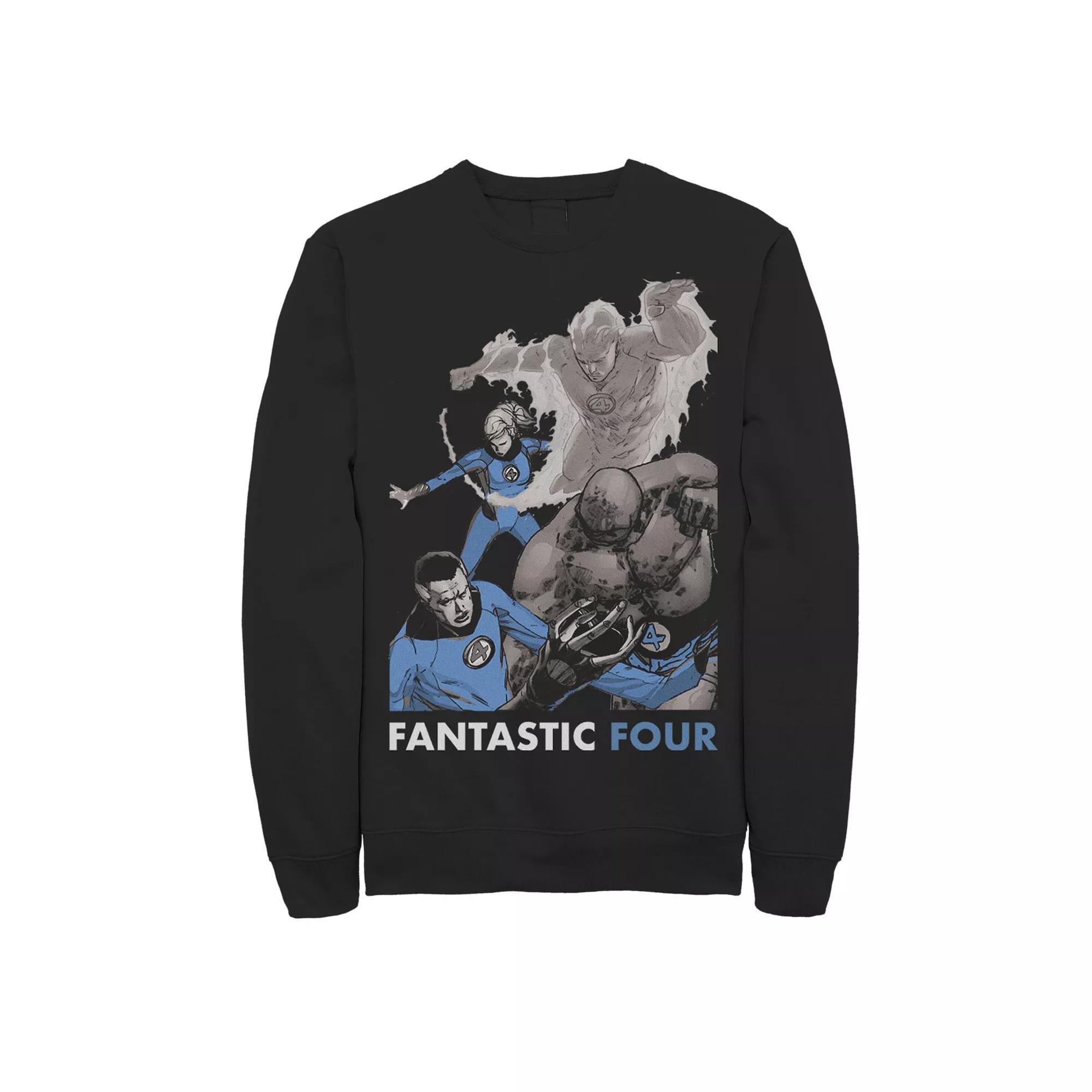 Men's Marvel Fantastic Four Group Shot Fight Mode Poster Sweatshirt, Size: XL, Black Product Image