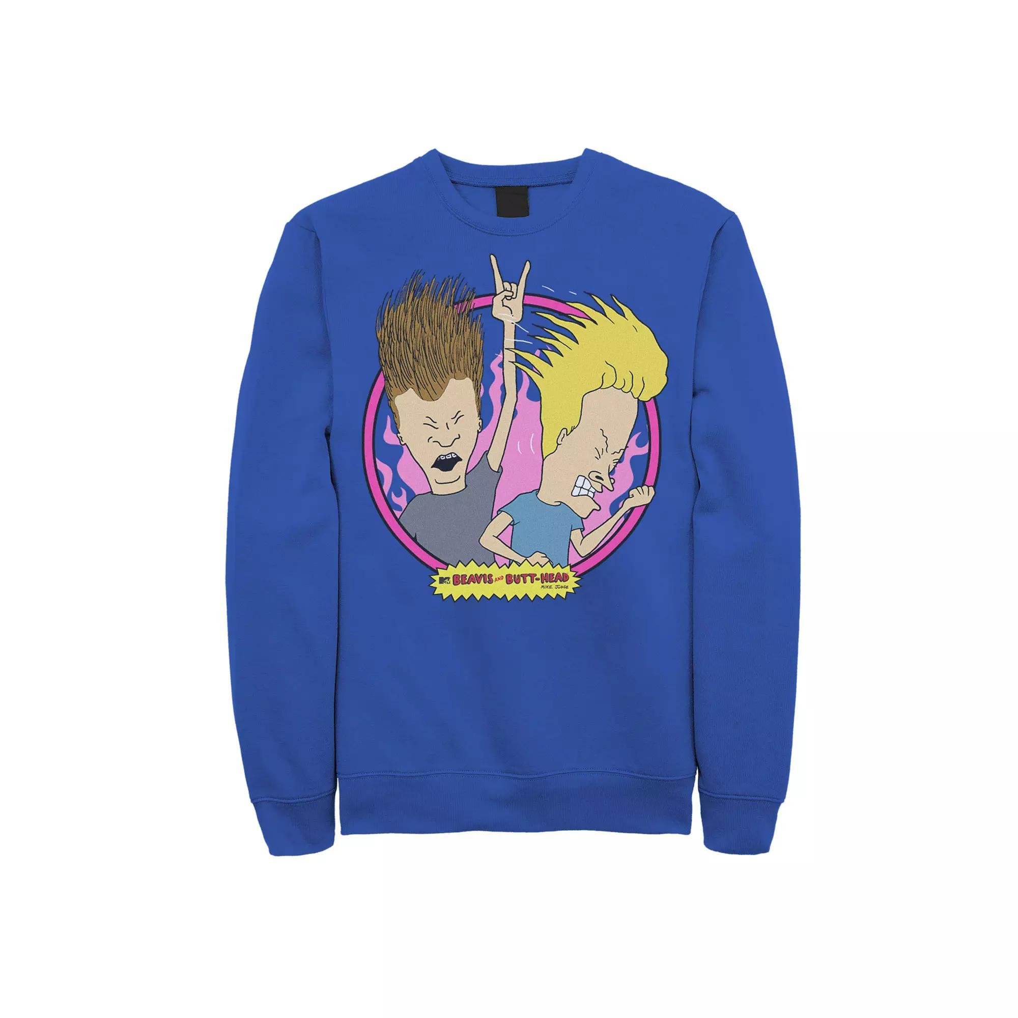 Men's Beavis & Butthead Rock N Roll Circle Portrait Sweatshirt,  Product Image