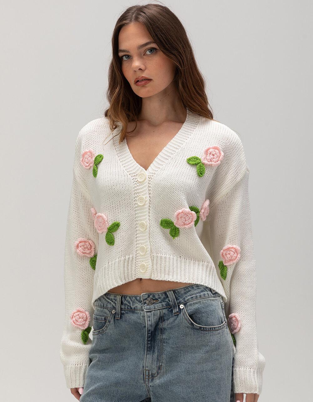 RSQ Womens 3D Floral Cardigan - CREAM Product Image