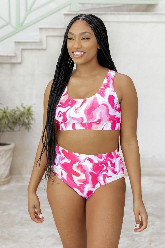 Resting Beach Face Hot Pink Swirl Bikini Top FINAL SALE Product Image