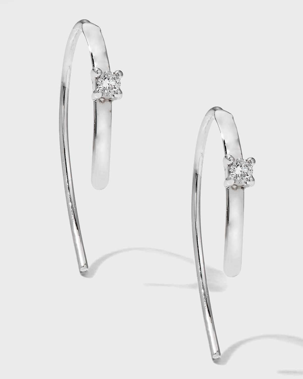 Mini Flat Hooked on Hoop Earrings with Diamonds, 15mm Product Image