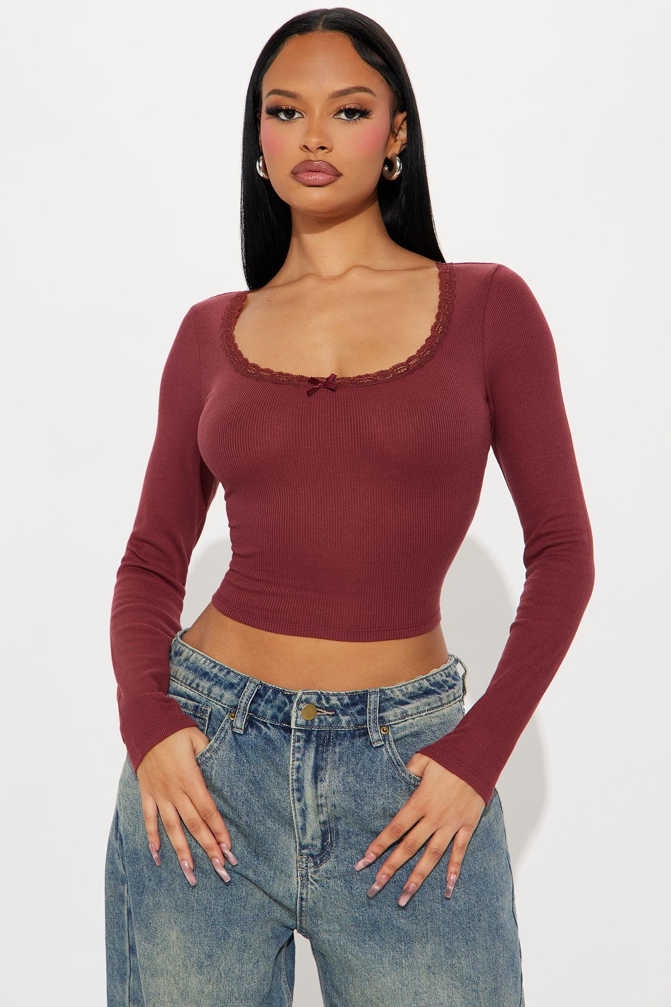 Elise Long Sleeve Top - Wine Product Image