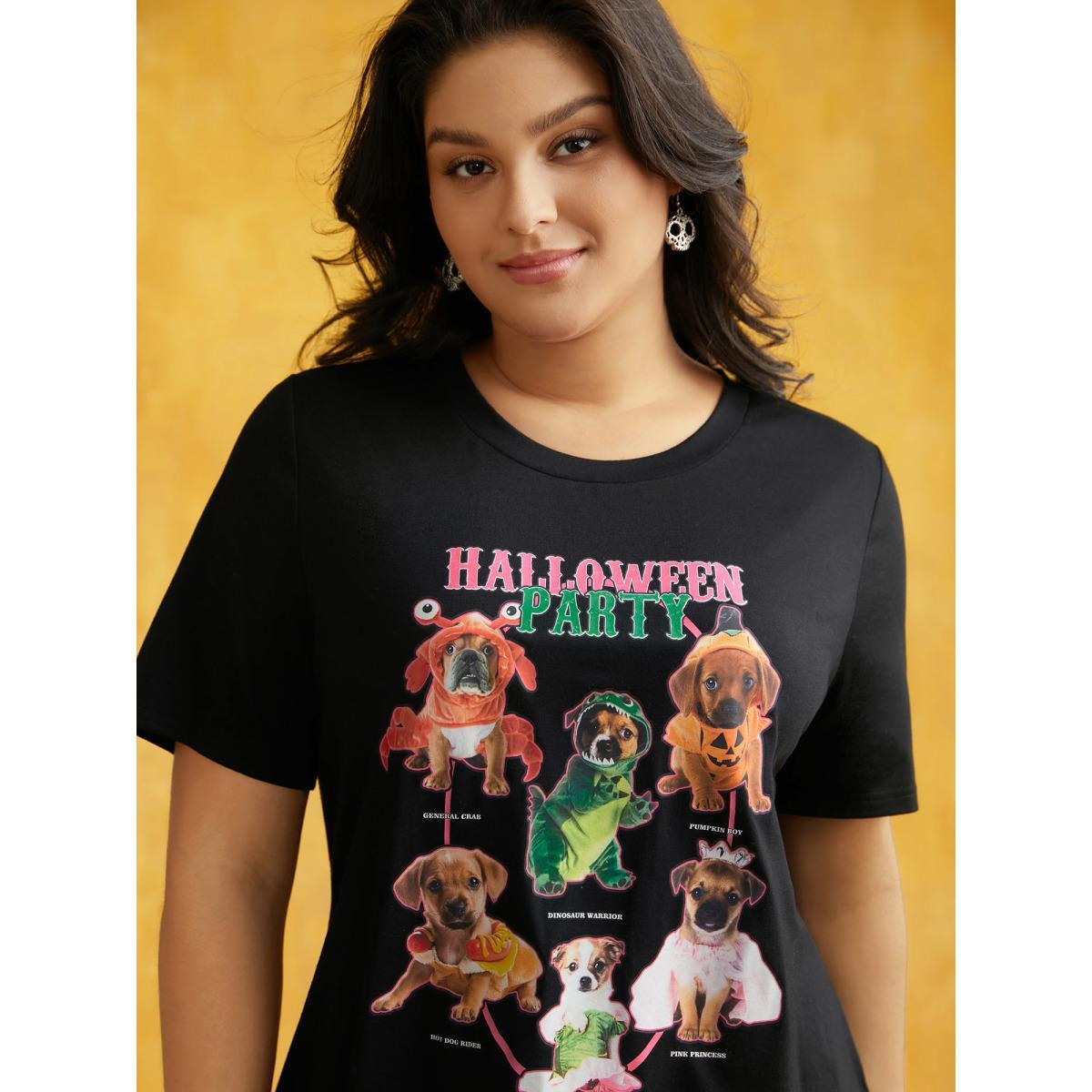 Plus Size Party Puppies Printed Slim-Fit T-shirt Black Women Casual Non Animals Round Neck Everyday T-shirts BloomChic 12/L Product Image