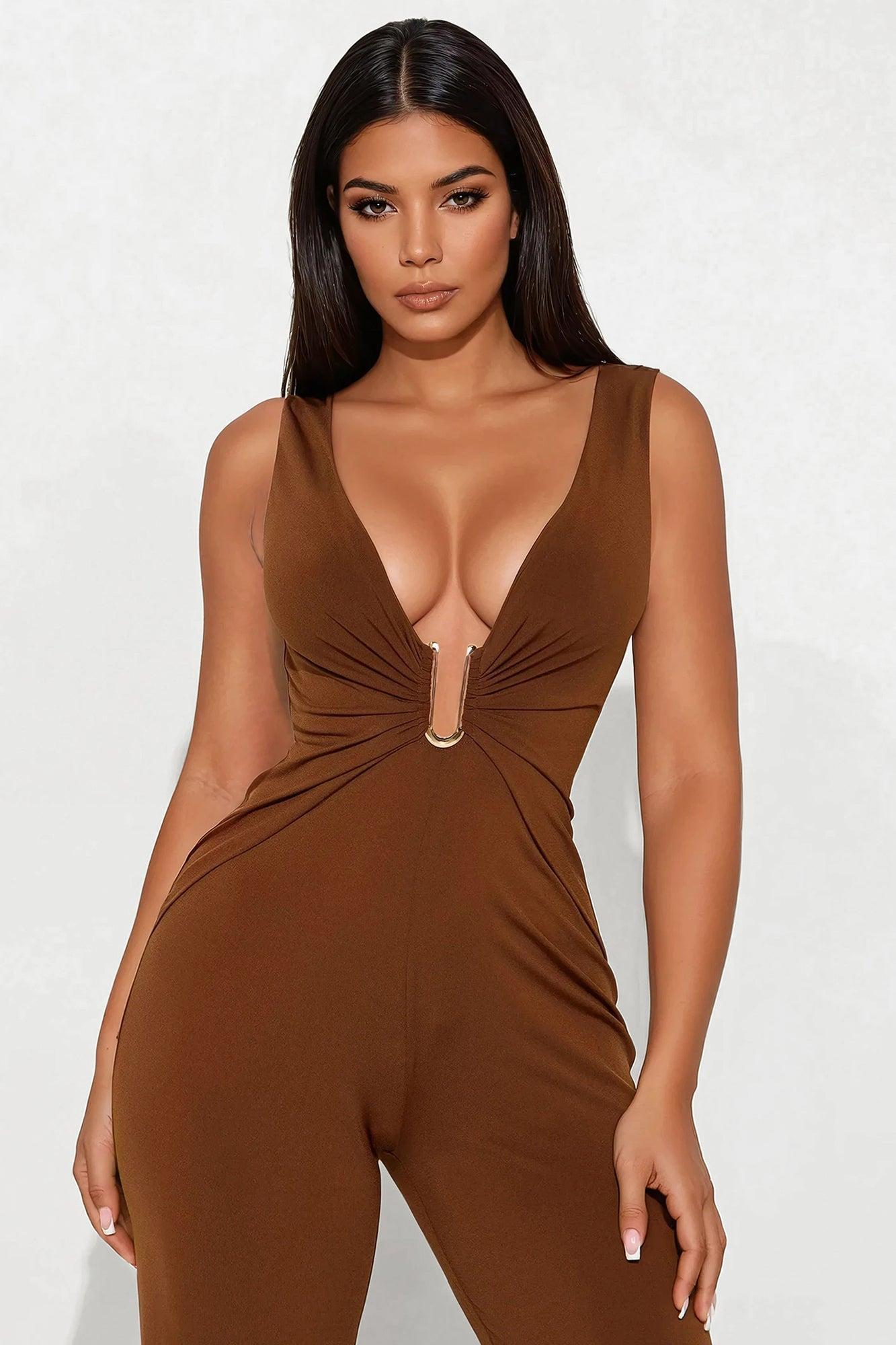 Selene Sleeveless Wide Leg Jumpsuit - Brown Product Image