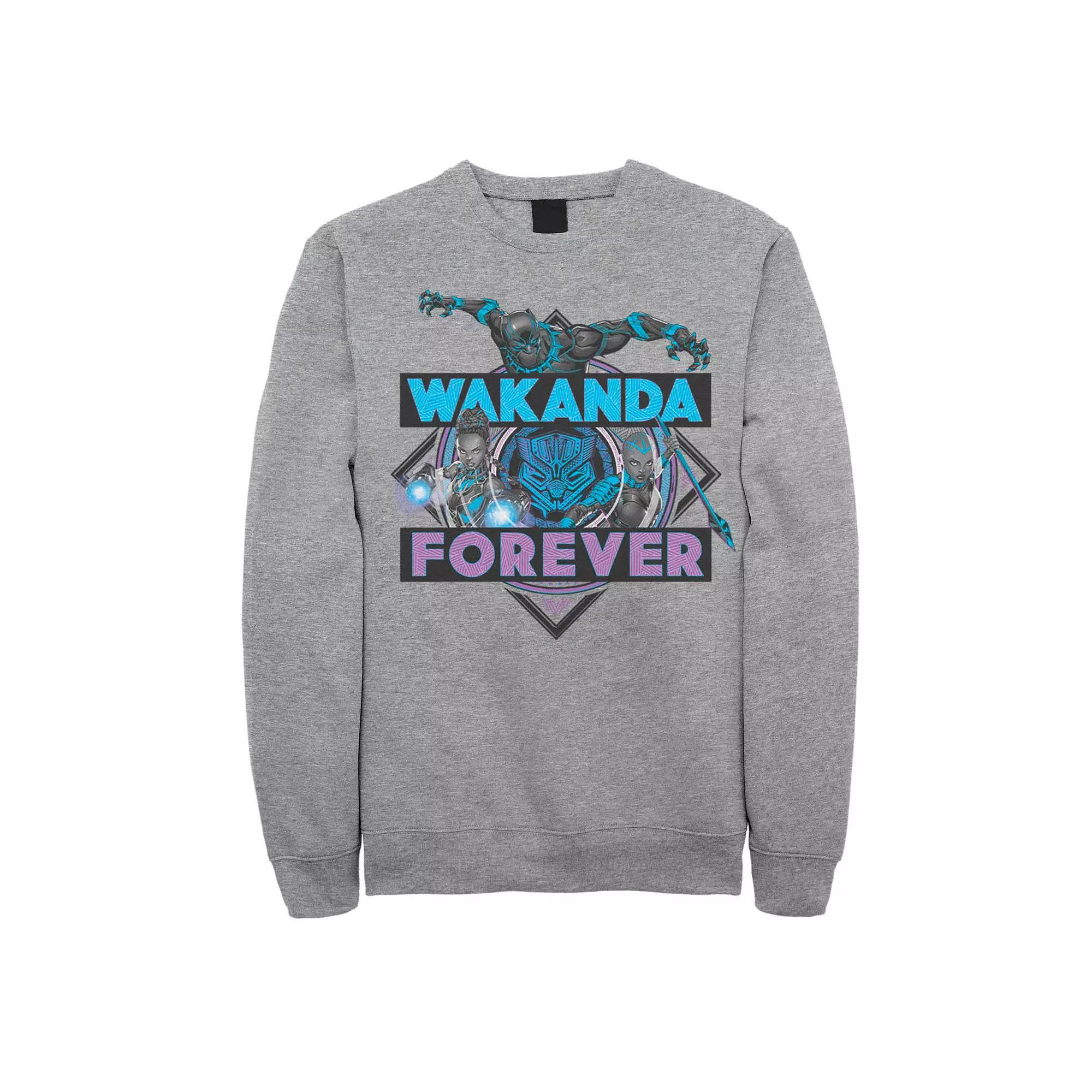 Men's Marvel Black Panther Wakanda Forever Neon Colors Fleece, Size: Large, Athletic Grey Product Image