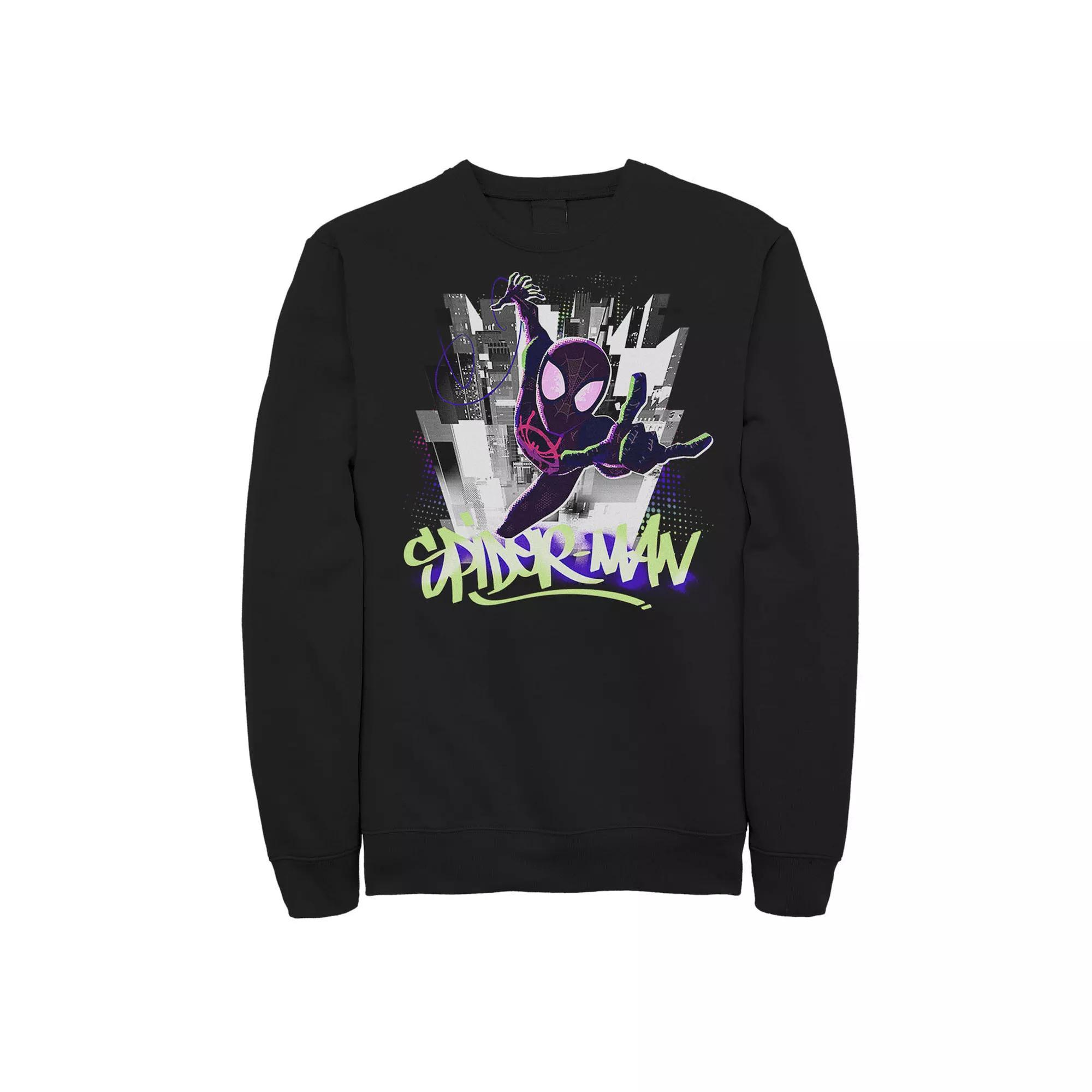 Men's Marvel Spider-Man Spiderverse Graffiti City Graphic Fleece Pullover, Size: XXL, Black Product Image