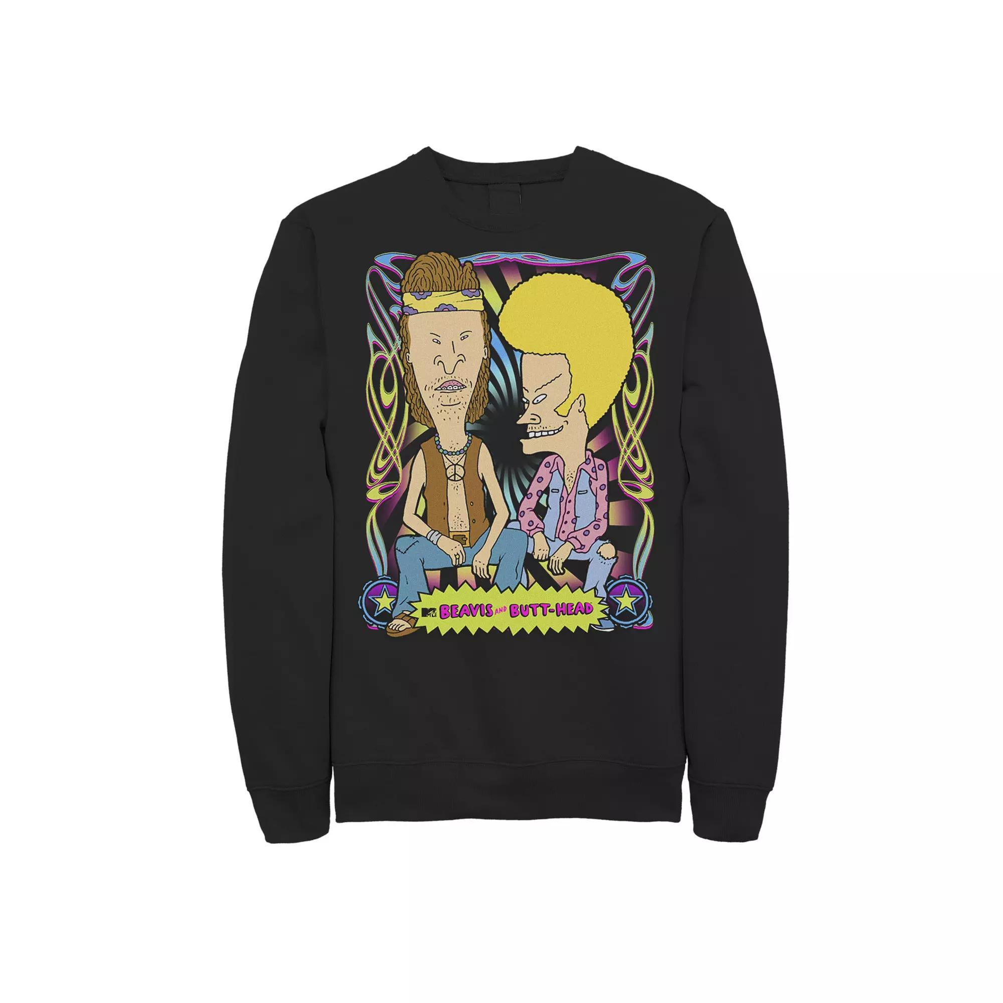 Men's Beavis And Butt-Head 70's Style Poster Logo Sweatshirt, Size: Medium, Black Product Image