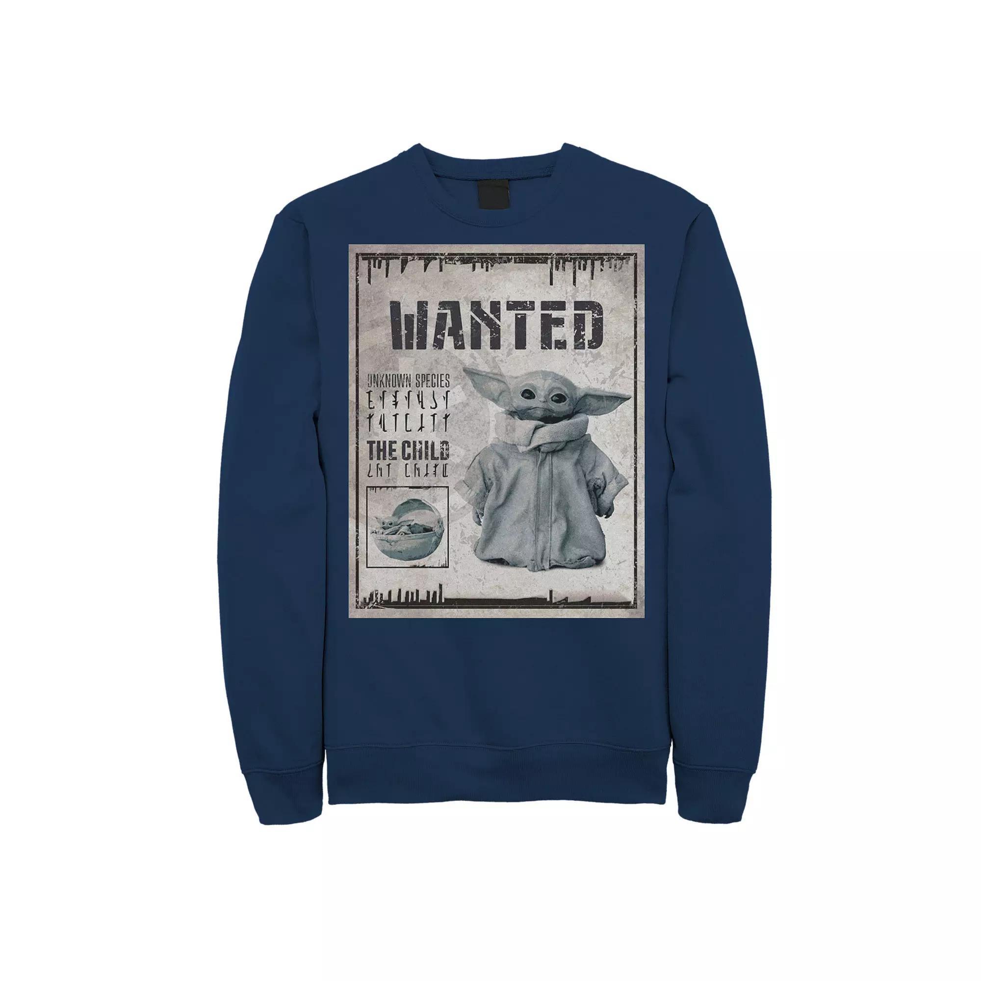 Men's Star Wars The Mandalorian The Child Aka Baby Yoda Wanted Poster Sweatshirt, Size: 3XL, Blue Product Image