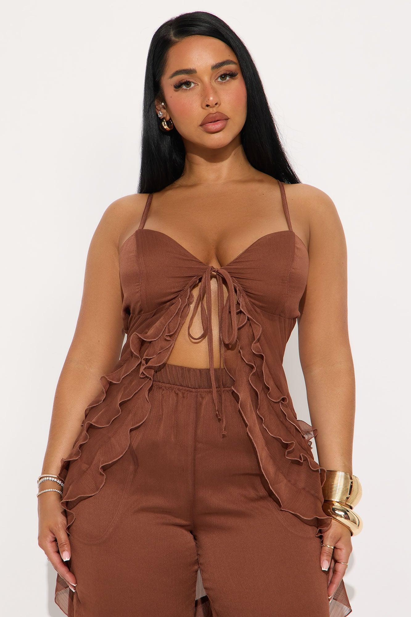 Giana Flowy Chiffon Pant Set - Brown Female Product Image