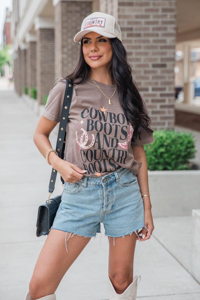 Cowboy Boots and Country Roots Espresso Brown Graphic Tee Product Image