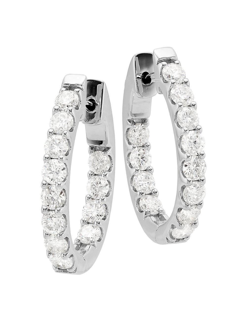 Womens 14K White Gold & 3 TCW Diamond Hoop Earrings Product Image