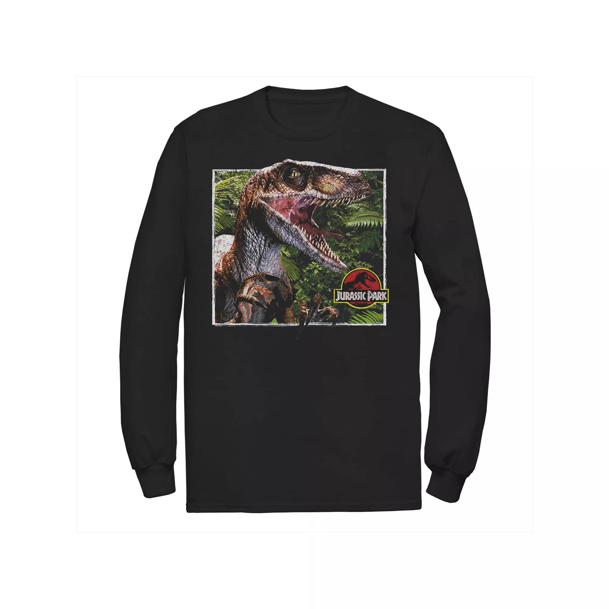 Men's Jurassic Park Raptor Coming Out Of Forest Long Sleeve Tee,  Product Image