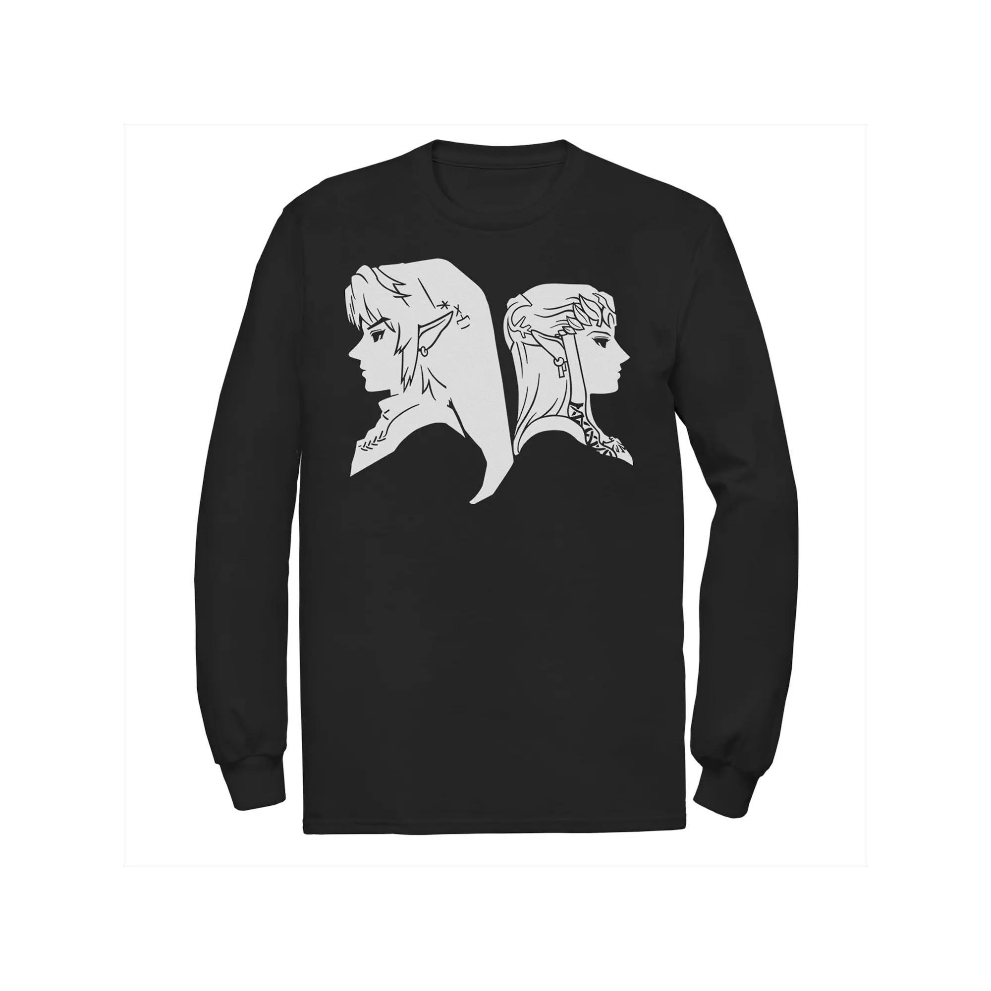 Men's Nintendo Zelda Link & Princess Profile Tee, Size: Medium, Black Product Image
