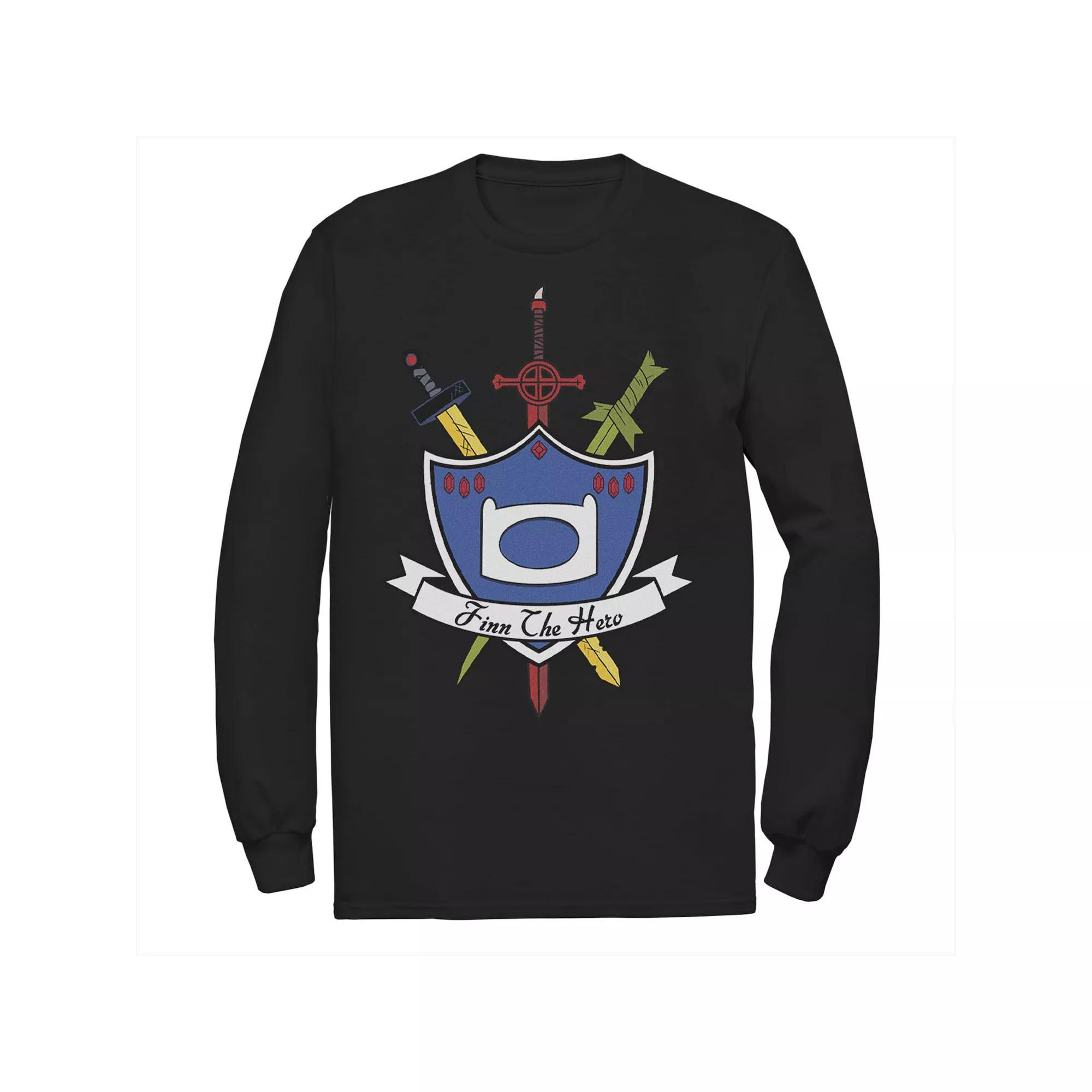 Men's Adventure Time Finn The Hero Sword And Shield Banner Long Sleeve Tee,  Product Image