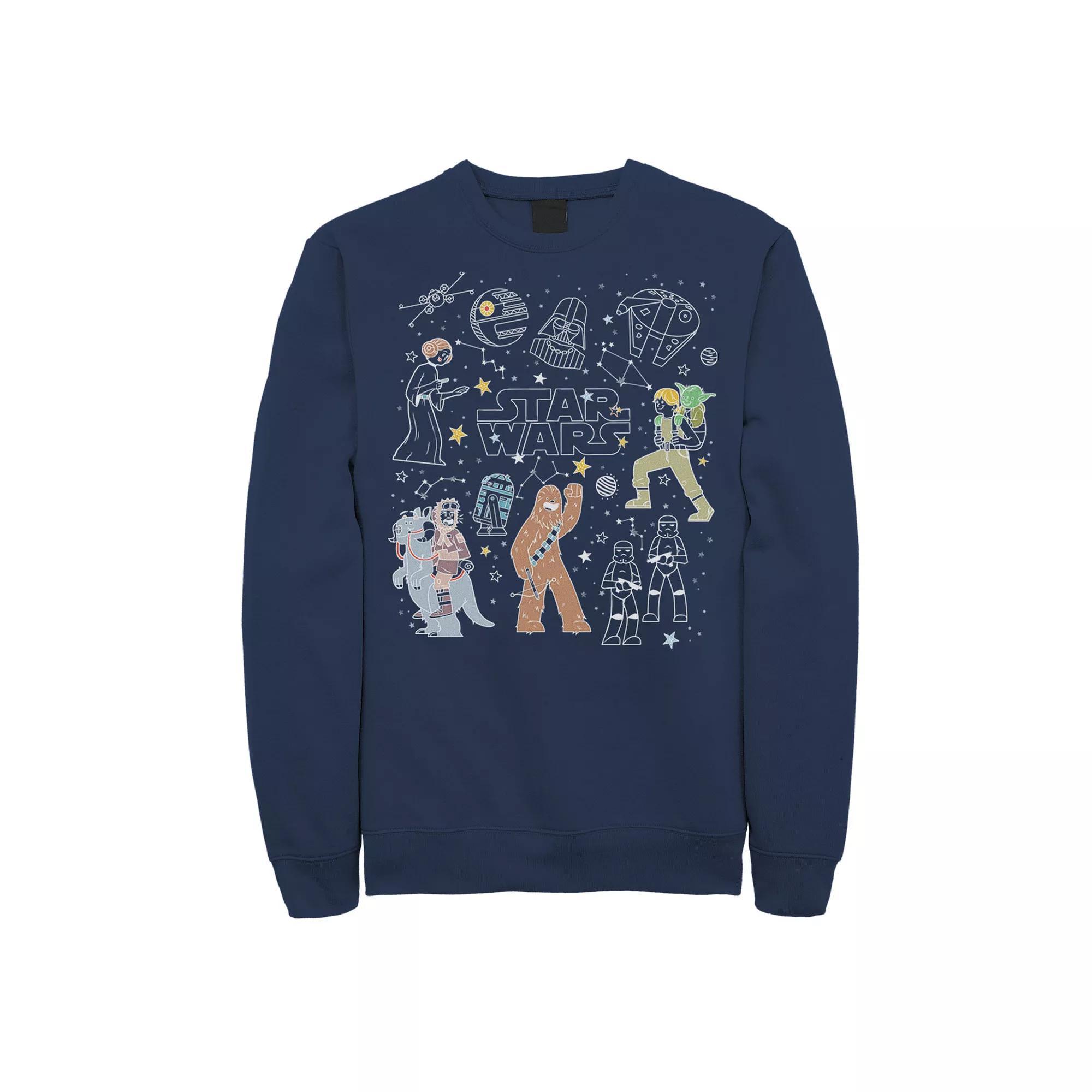 Men's Star Wars Group Shot Constellation Doodles Sweatshirt, Size: Small, Blue Product Image