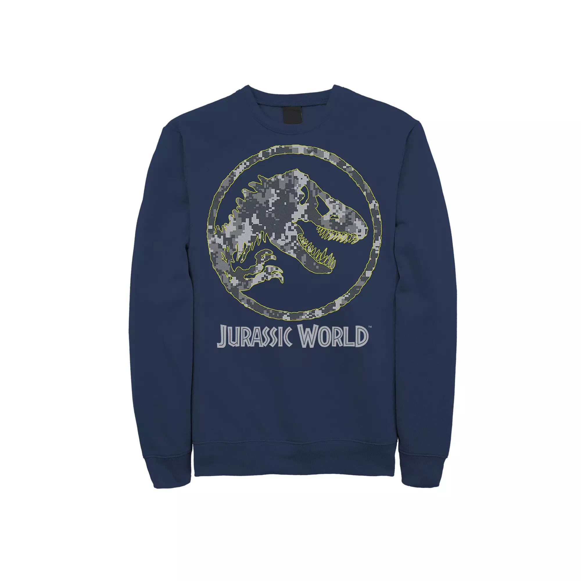 Men's Jurassic World Camouflage Yellow Outline Fossil Coin Logo Sweashirt,  Product Image