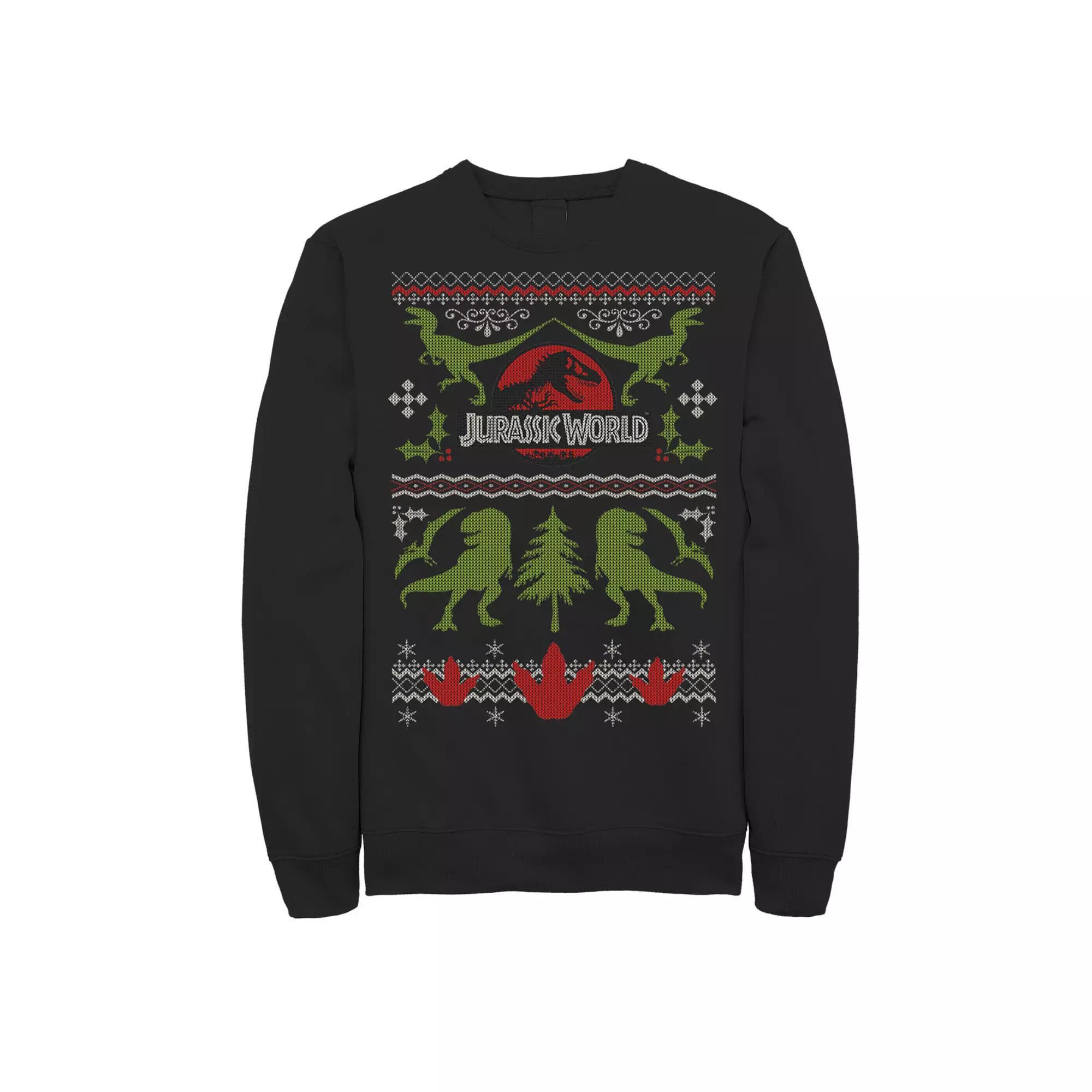 Men's Jurassic World Dinosaur Xmas Ugly Sweater Fleece Pullover, Size: XXL, Black Product Image