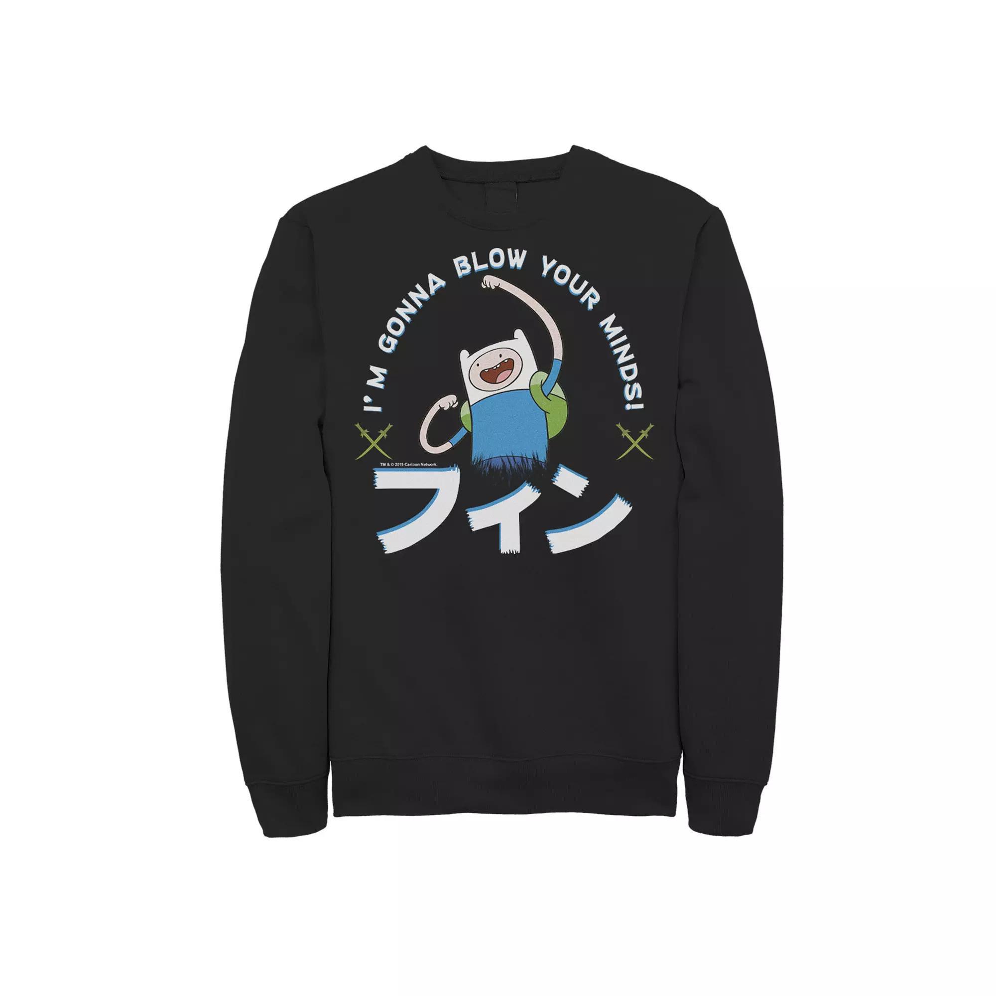 Men's Adventure Time Finn I'm Gonna Blow Your Minds Kanji Portrait Sweatshirt,  Product Image
