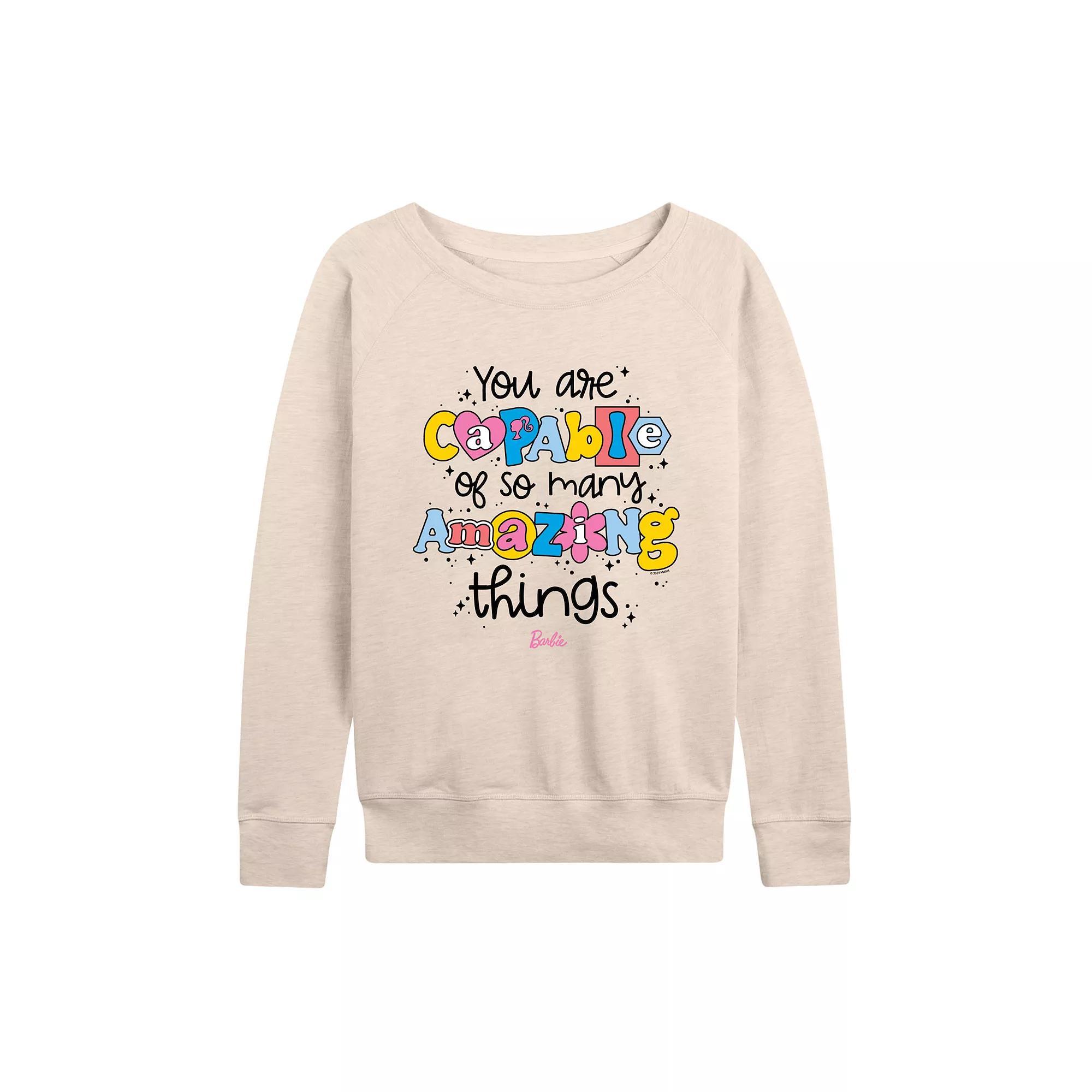 Women's Barbie® Capable So Many Things Graphic French Terry Long Sleeve Tee,  Product Image