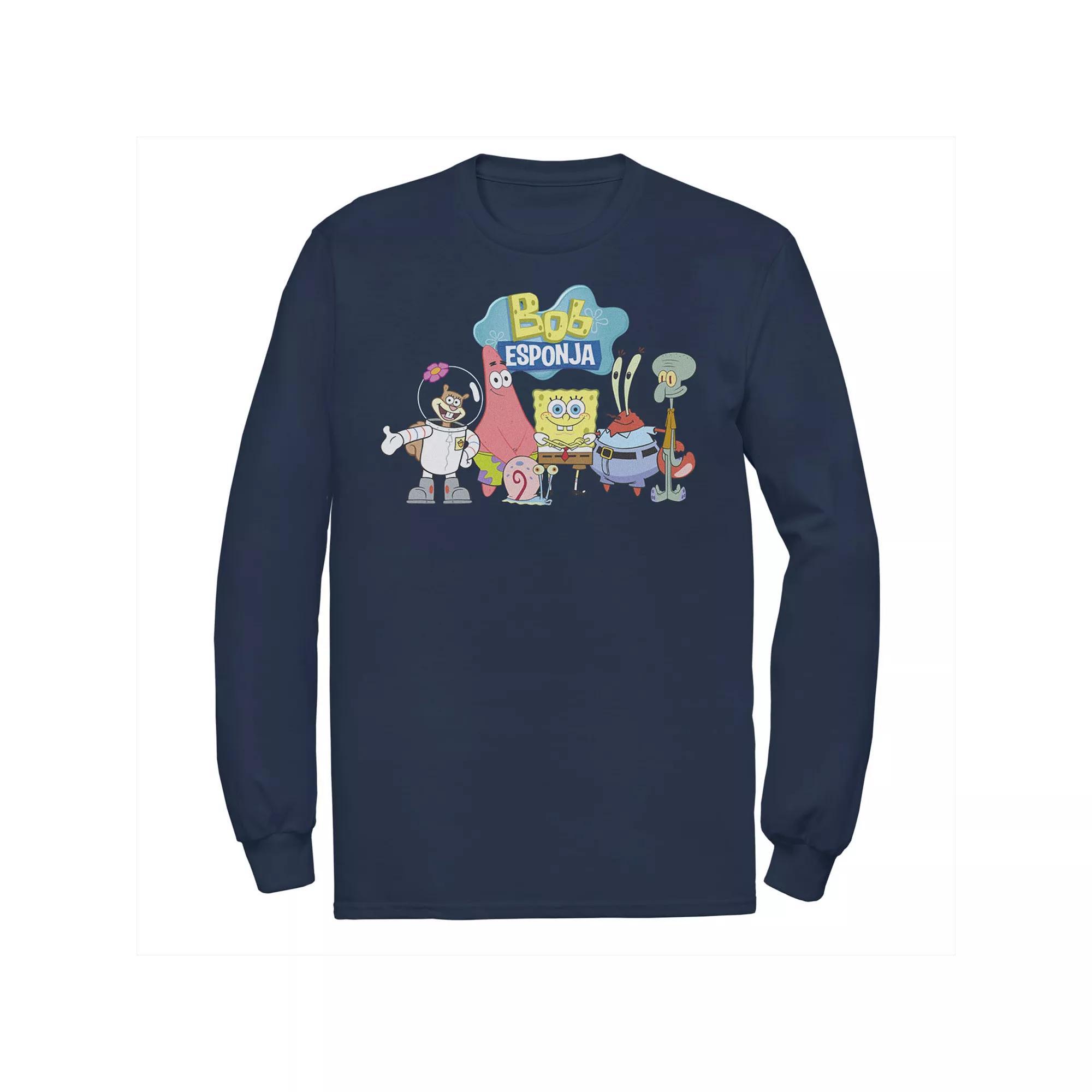 Men's Nickelodeon SpongeBob SquarePants Bob Esponja Happy Group Shot Long Sleeve Graphic Tee, Size: Large, Black Product Image