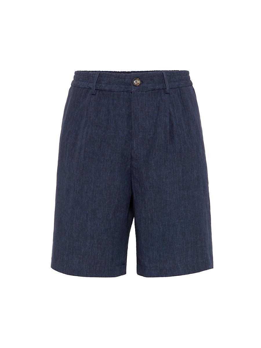 Mens Lightweight Dlav Linen Bermuda Shorts with Elasticated Waistband Product Image