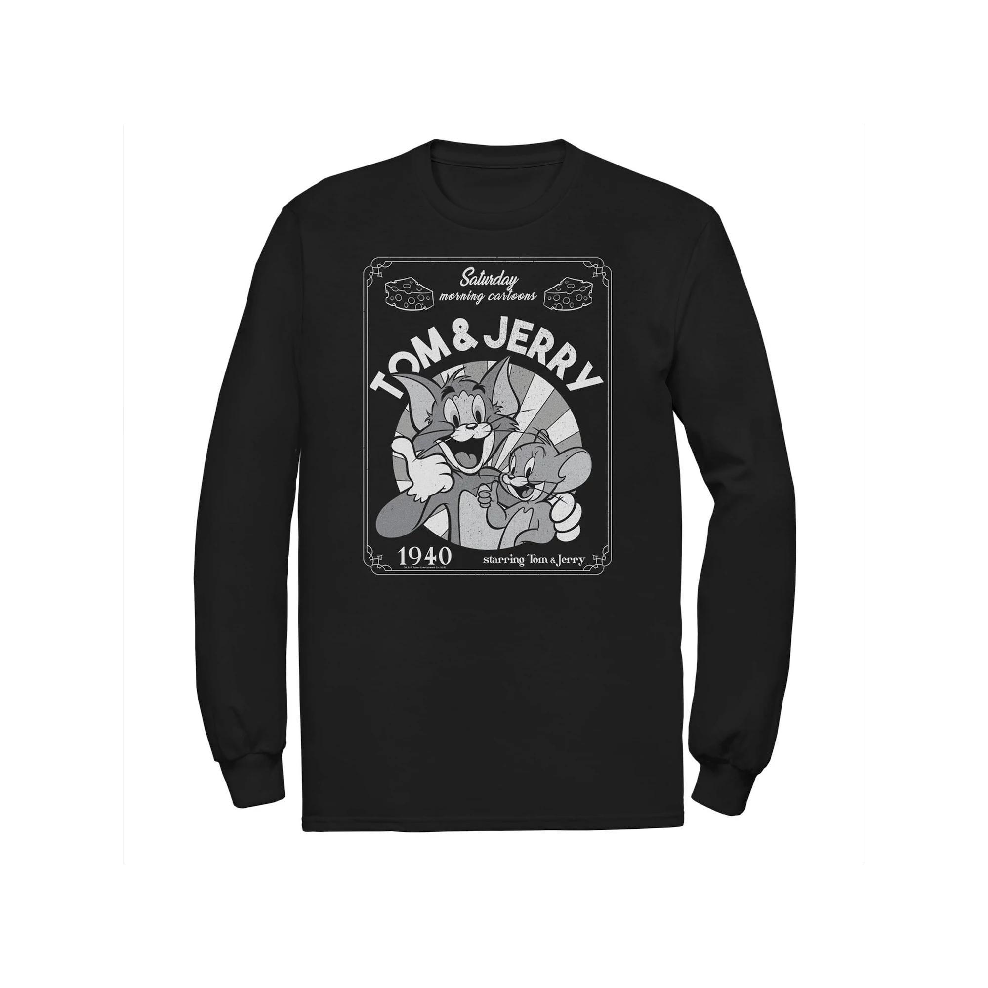 Big & Tall Tom and Jerry Saturday Morning Cartoons 1940 Portrait Long Sleeve Graphic Tee, Men's,  Product Image