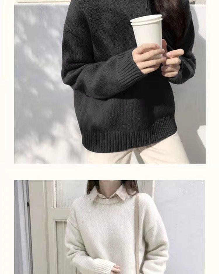 Crew Neck Plain Sweater Product Image