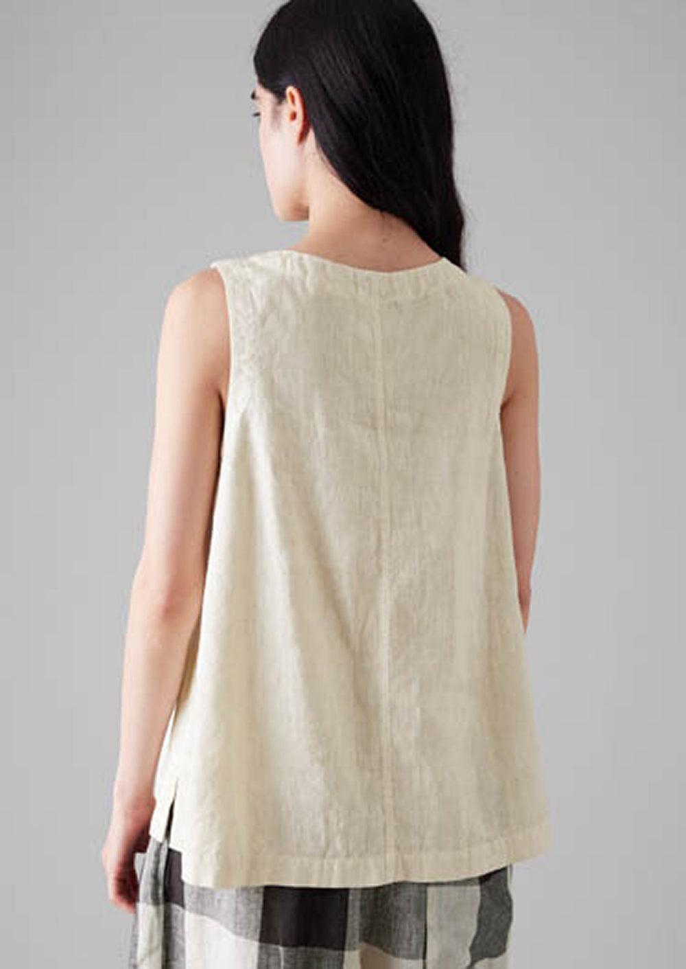 Garment Dyed Linen V-Neck Tank | Oat Product Image