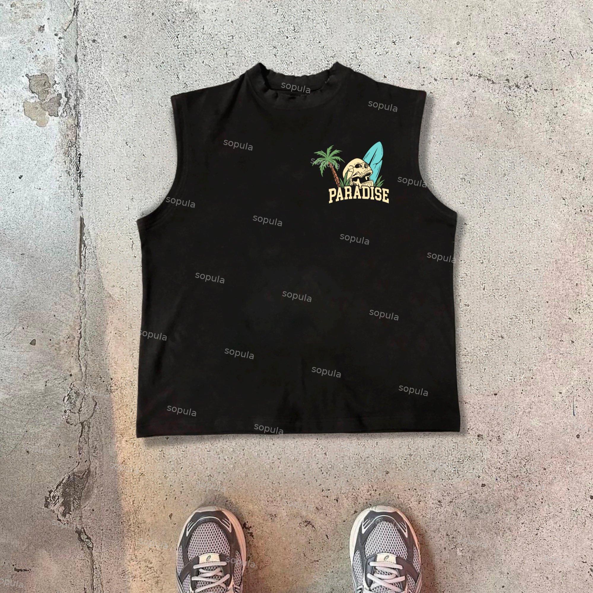 Surfer's Paradise - Vintage Cartoon Print Cotton Tank Top Product Image