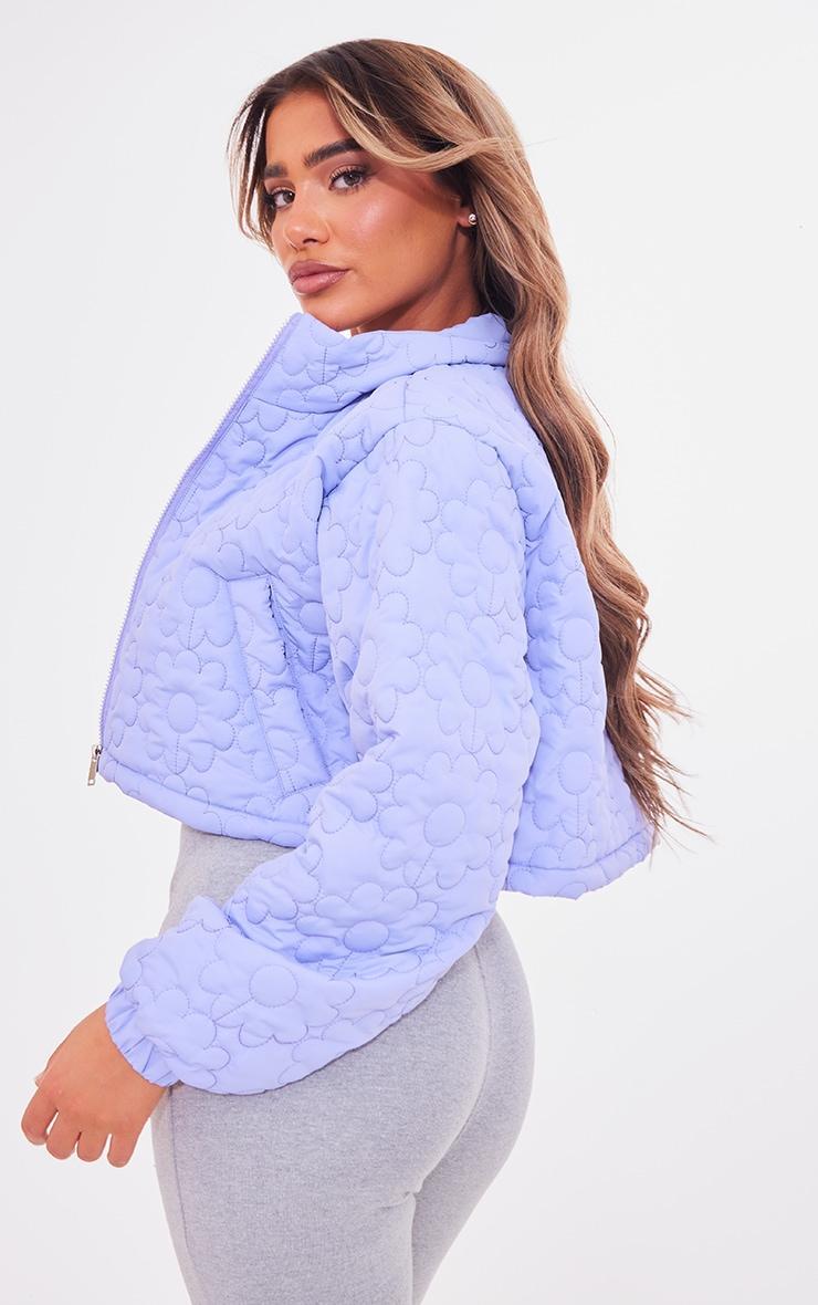 Lilac Floral Embossed Cropped Padded Jacket Product Image