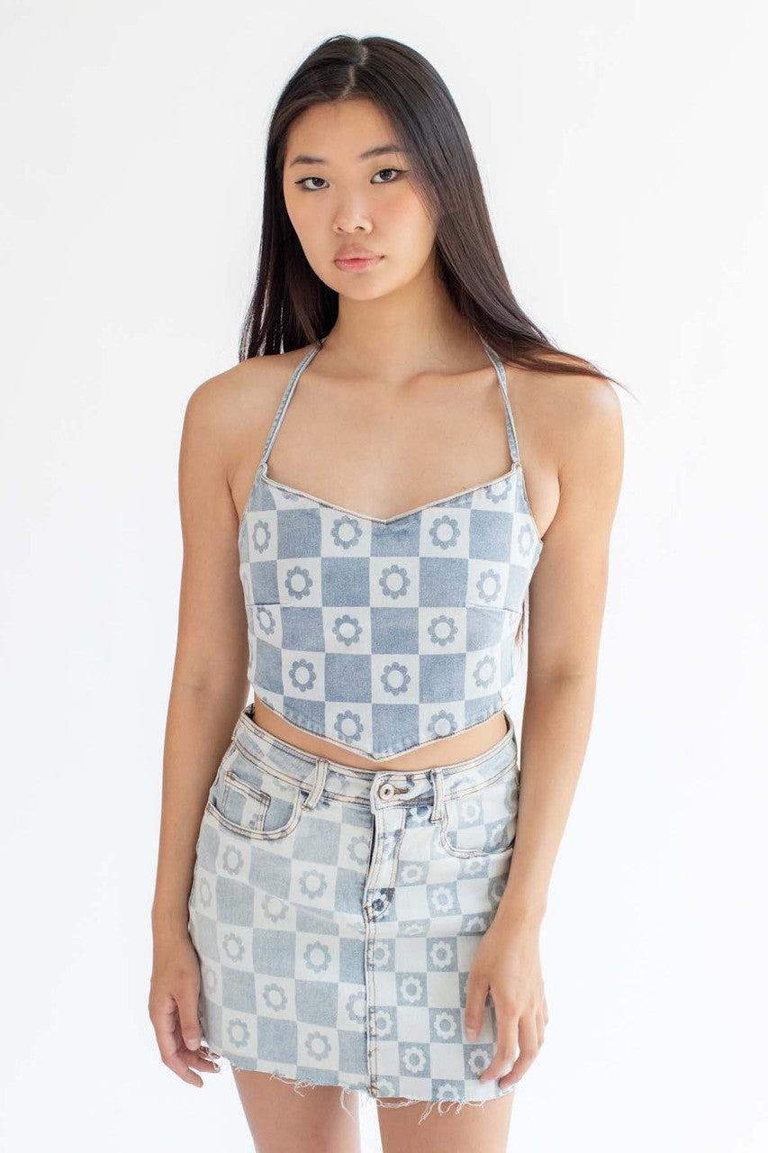 Light Daisy Denim Halter Top Product Image
