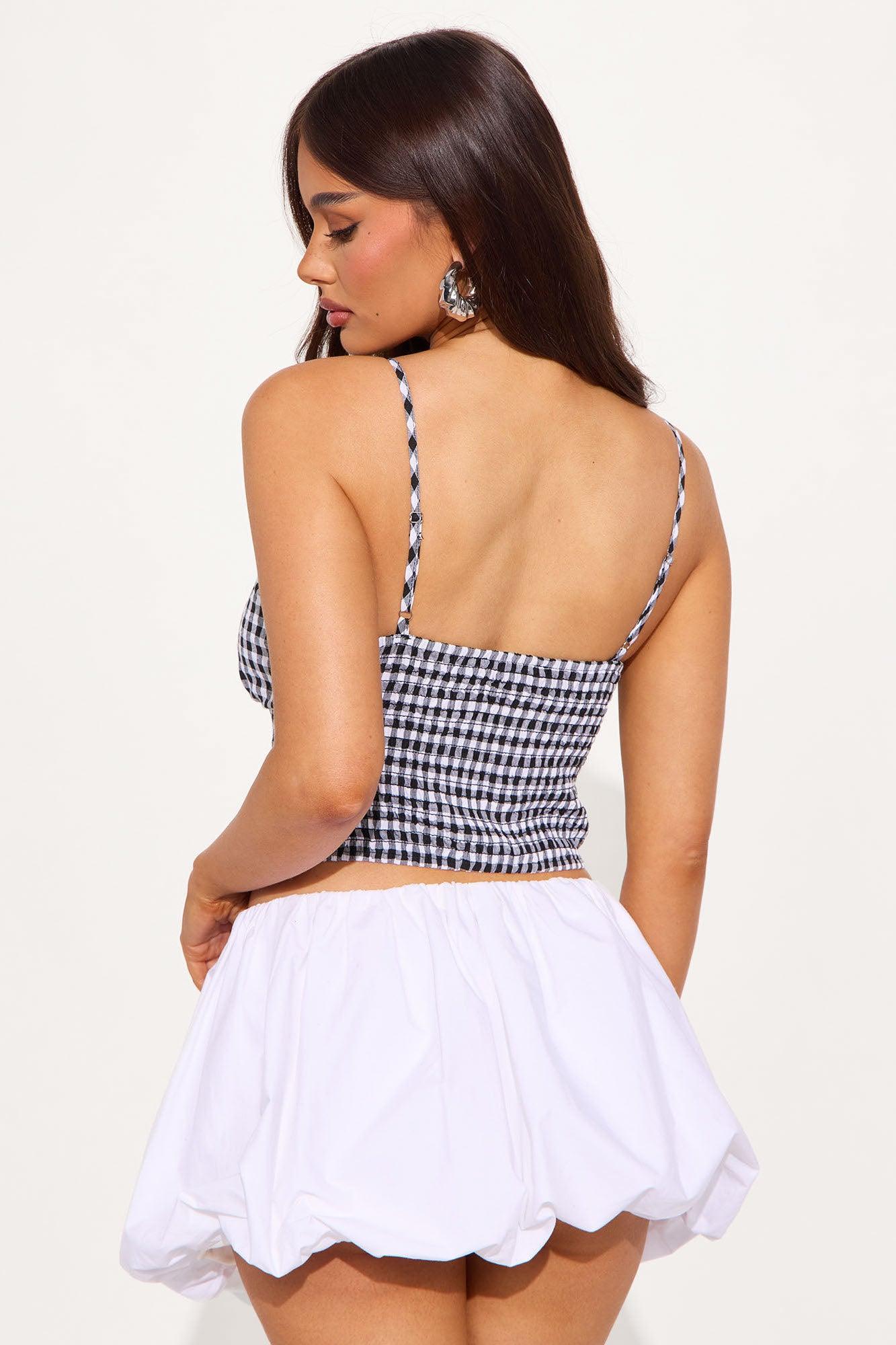 Gingham Charm Top - Black/White Product Image
