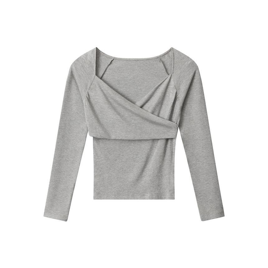 Long Sleeve Square-Neck Plain Slim-Fit Top Product Image