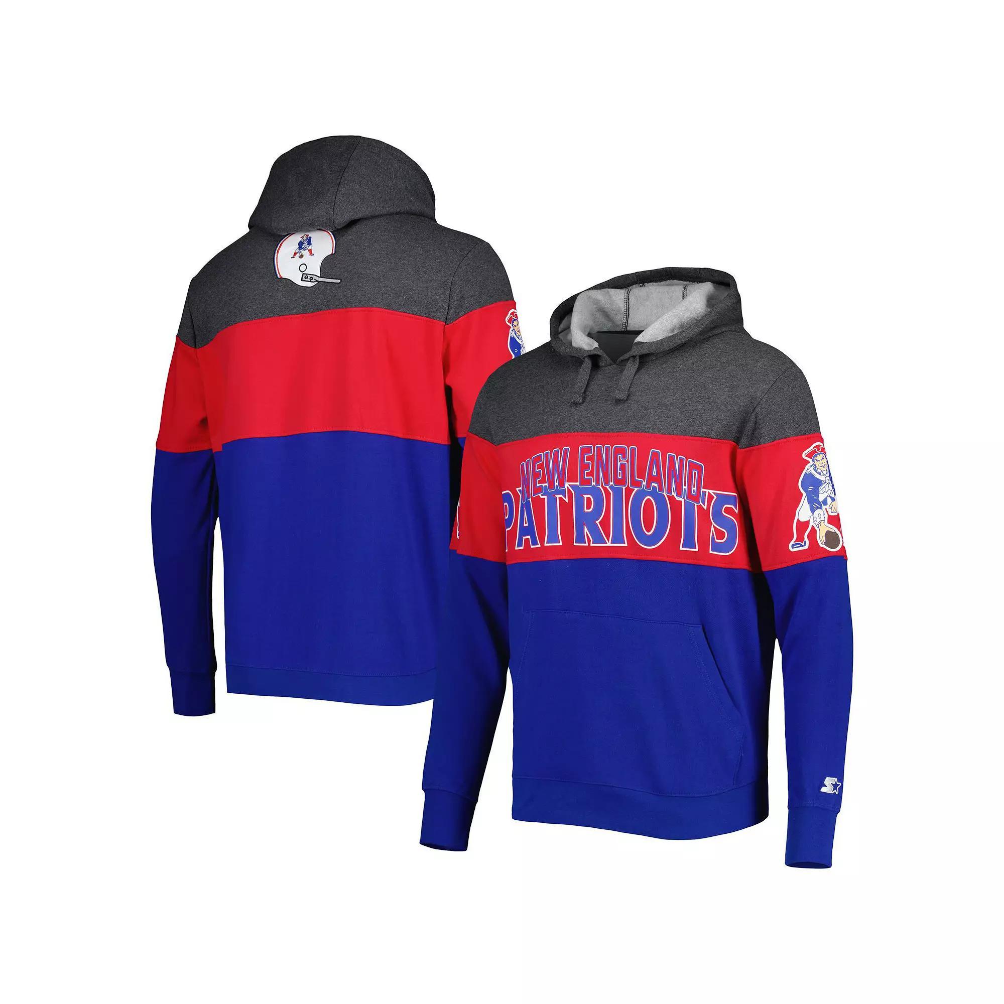 Men's Starter Royal/Heather Charcoal New England Patriots Extreme Vintage Logos Pullover Hoodie,  Product Image