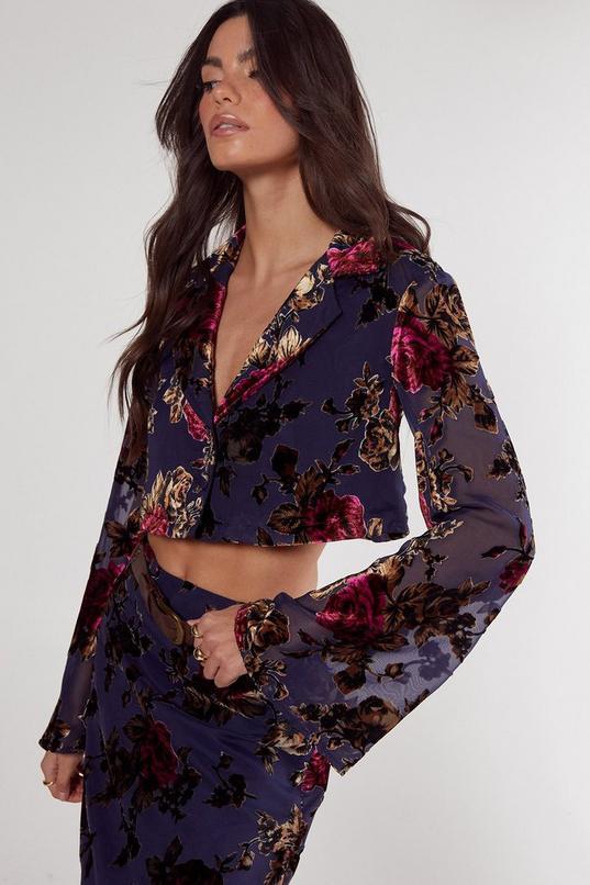 Floral Devore Cropped Shirt Product Image