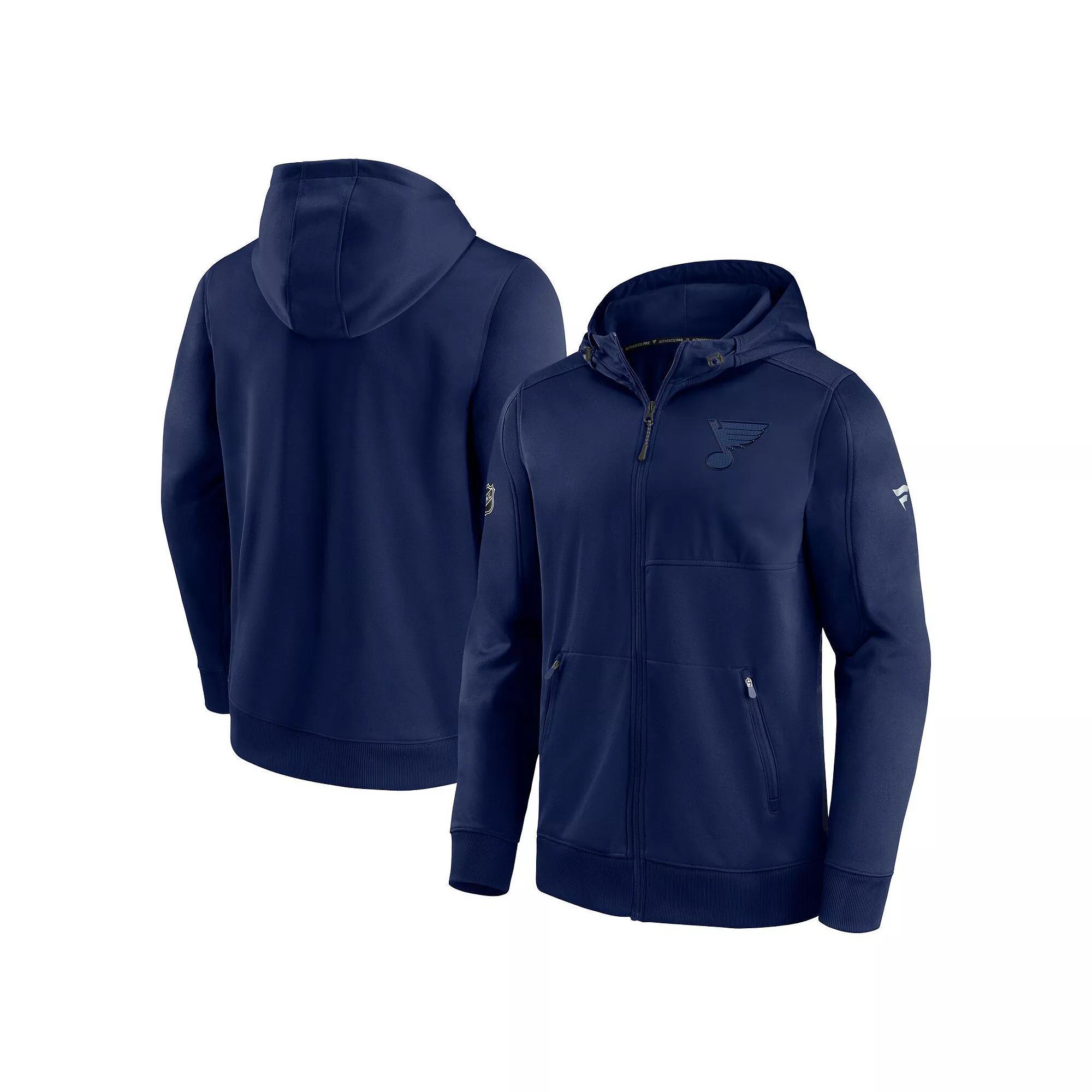 Men's Fanatics Branded Navy St. Louis Blues Authentic Pro Travel & Training Full-Zip Hoodie, Size: Small Product Image