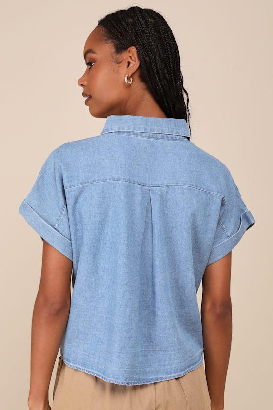 Everyday Attitude Blue Chambray Short Sleeve Button-Up Top Product Image