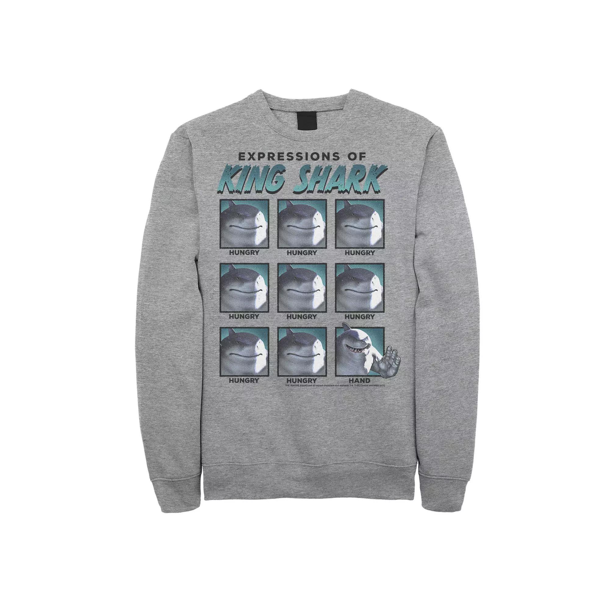 Men's The Suicide Squad Expressions Of King Shark Sweatshirt, Boy's, Size: Large, Athletic Grey Product Image