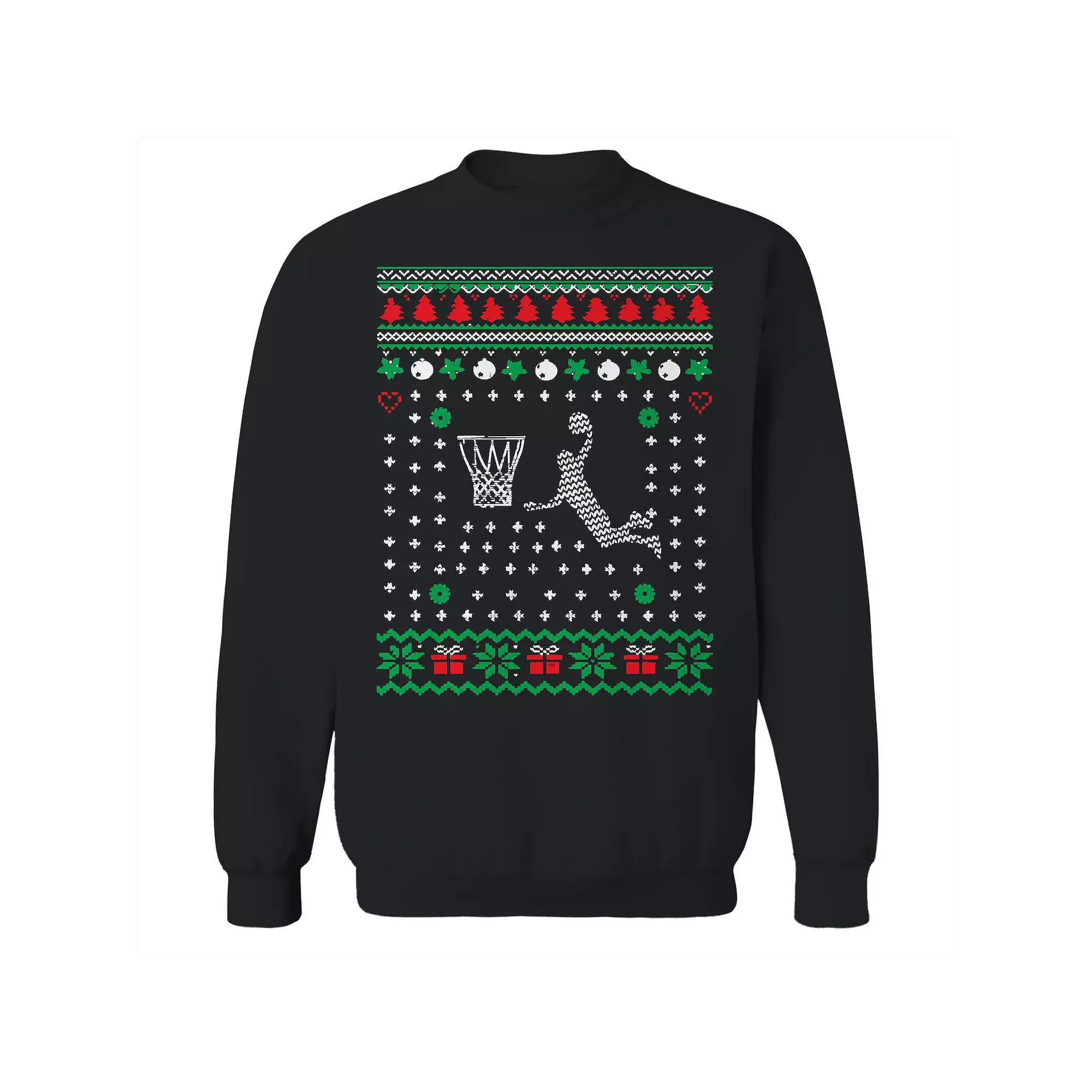 Men's Basket Ugly Christmas Sweater Graphic Sweatshirt, Size: Large, Black Product Image