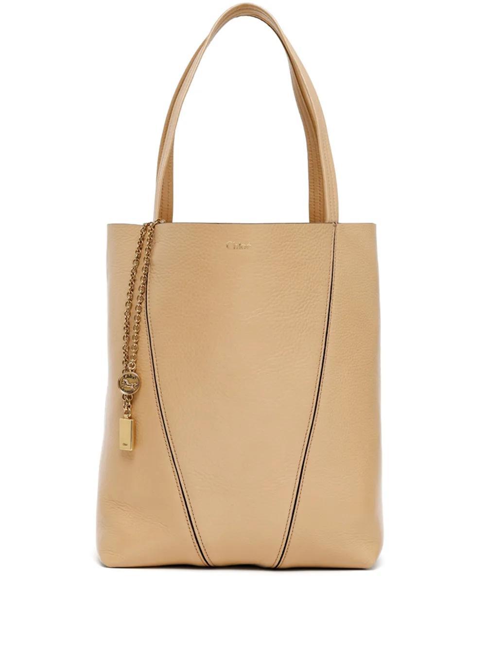 CHLOÉ Spin Medium Tote Bag In Leather In Braun Product Image